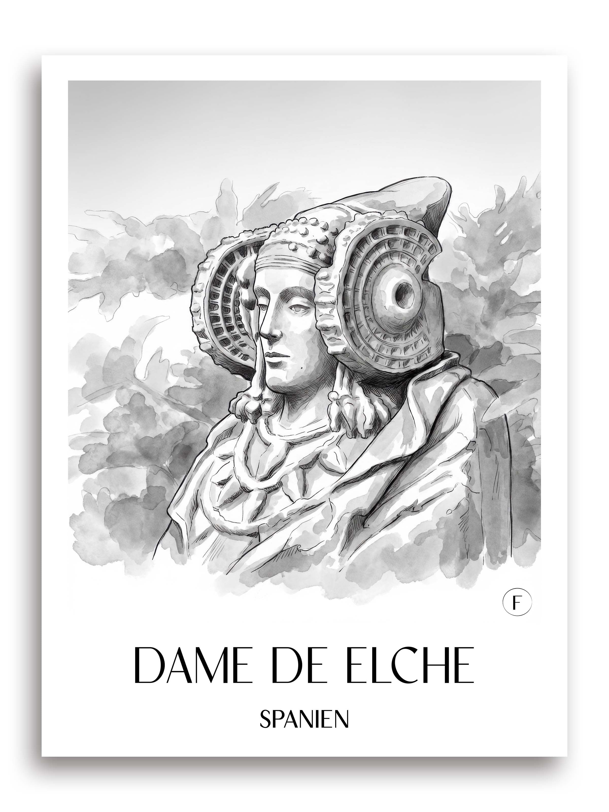 dama-de-elche-spanien-spanien-poster-aquarell-schwarz-weiss