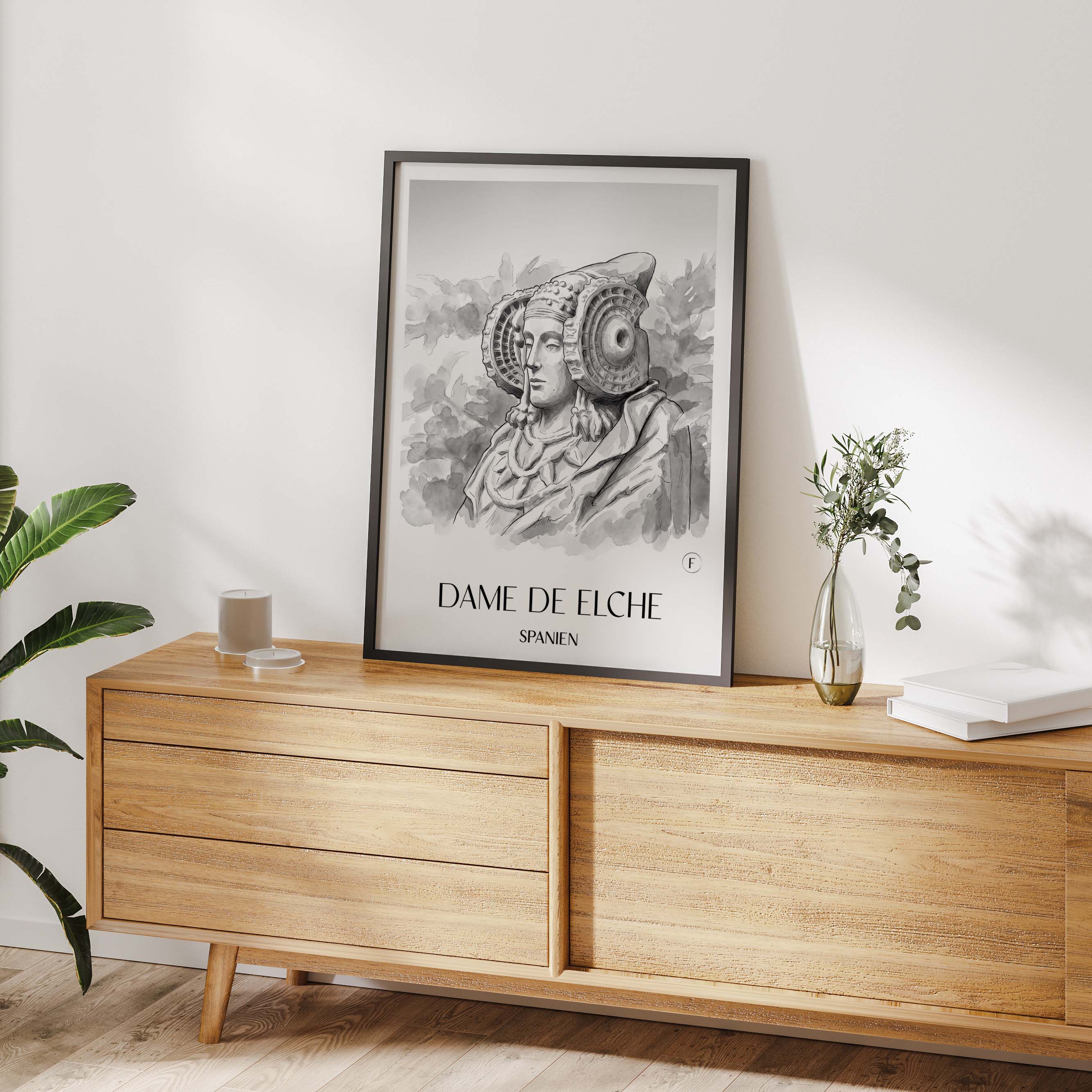 dama-de-elche-spanien-spanien-poster-aquarell-schwarz-weiss