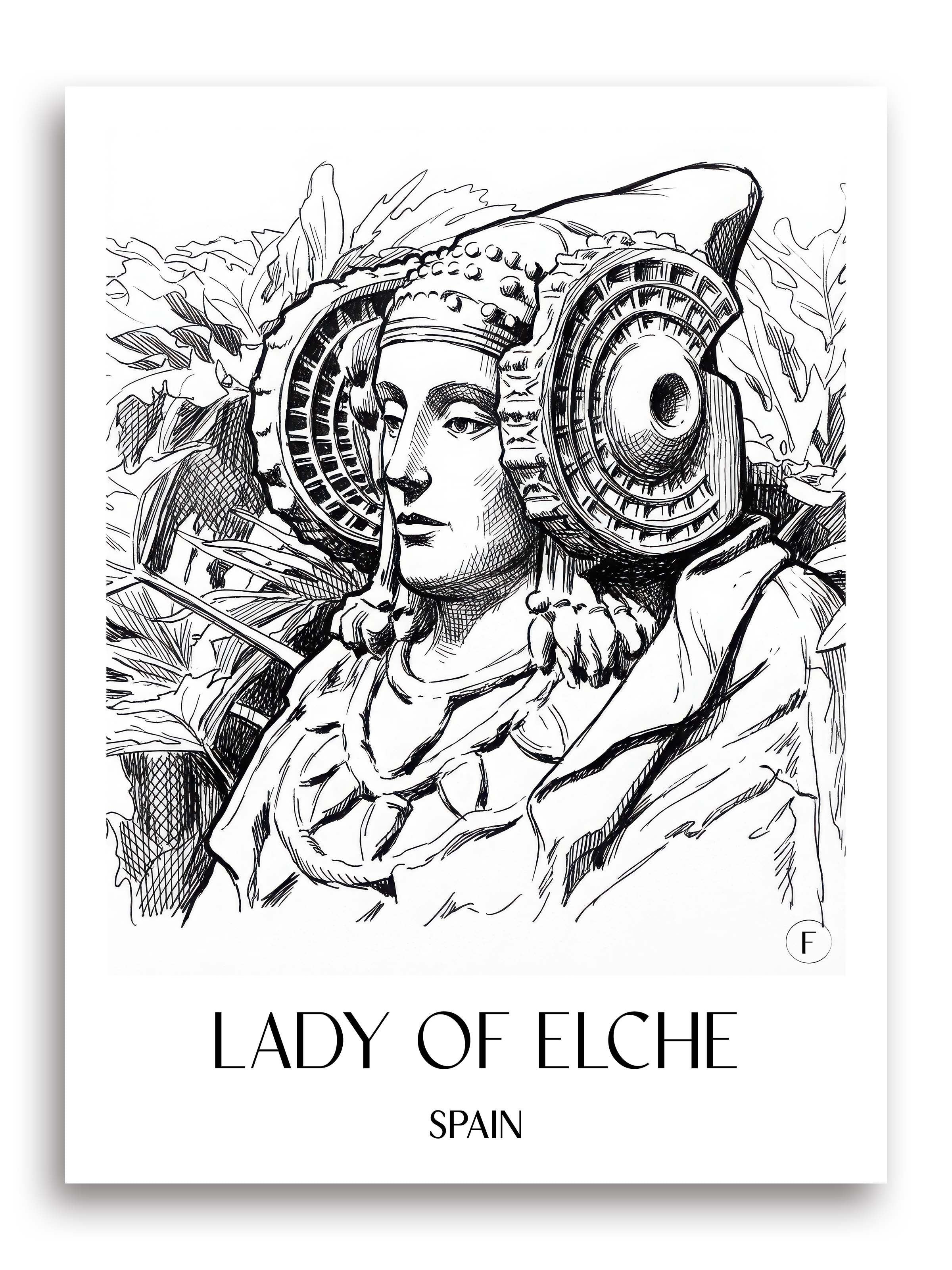 Dama de Elche Poster - Spanien - Spanien Kunstdruck - Skizze von A4 bis A1 - favplace