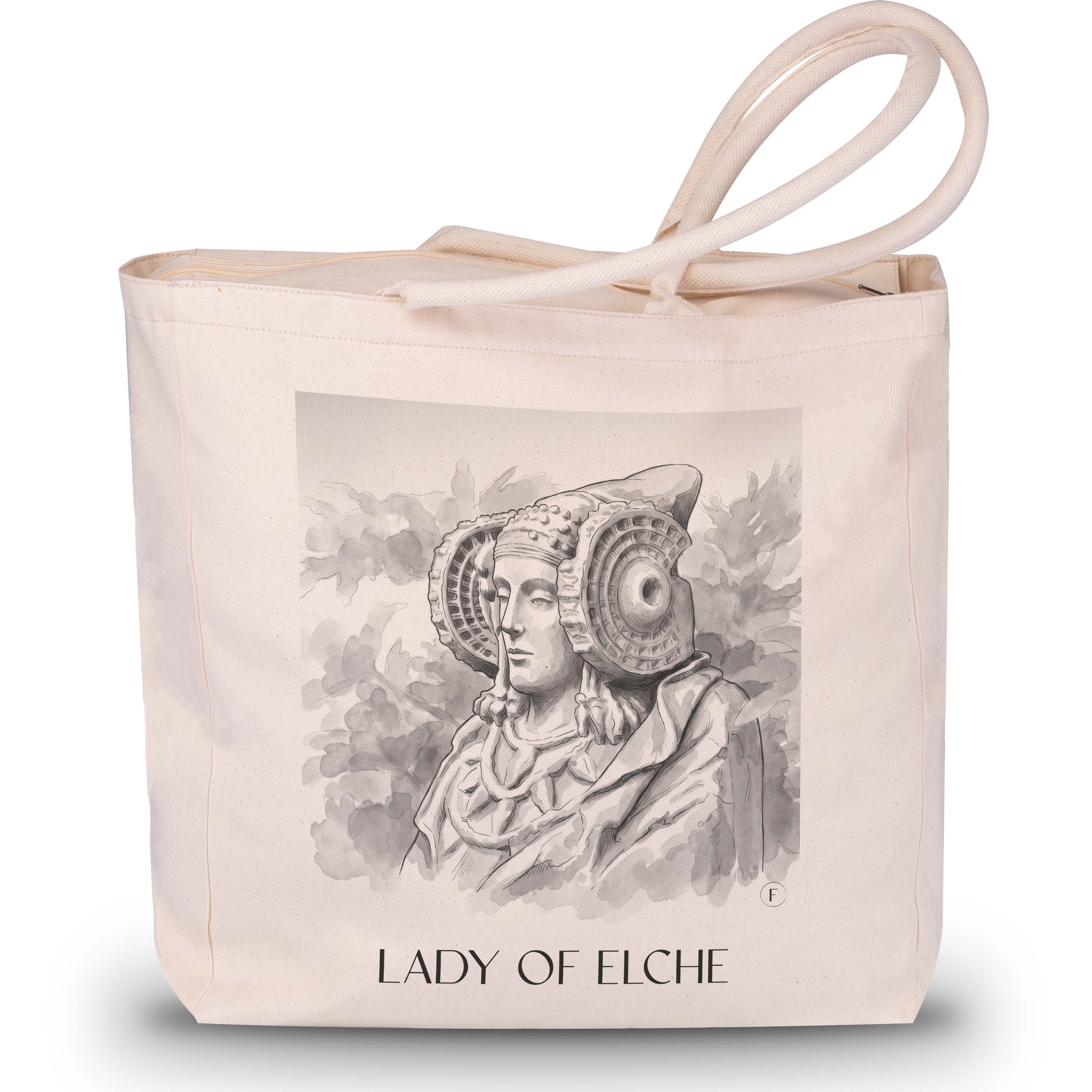 Dama de Elche Shopping Tasche - Spanien - Spanien Tote Bag - Einkaufstasche im Aquarell Schwarz-Weiß Stil - favplace