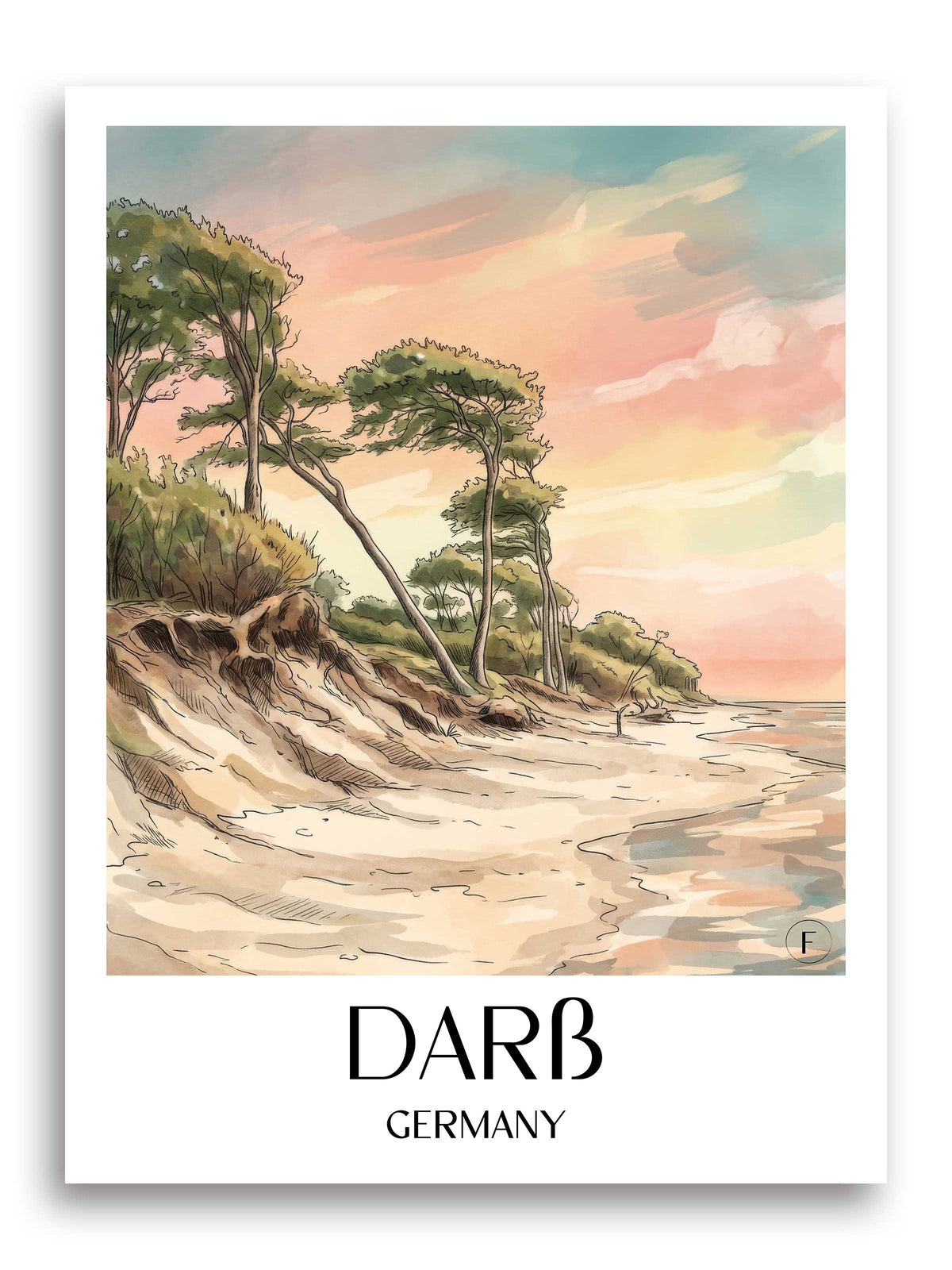 Darß Poster - Mecklenburg-Vorpommern - Deutschland Kunstdruck - Aquarell von A4 bis A1 - favplace