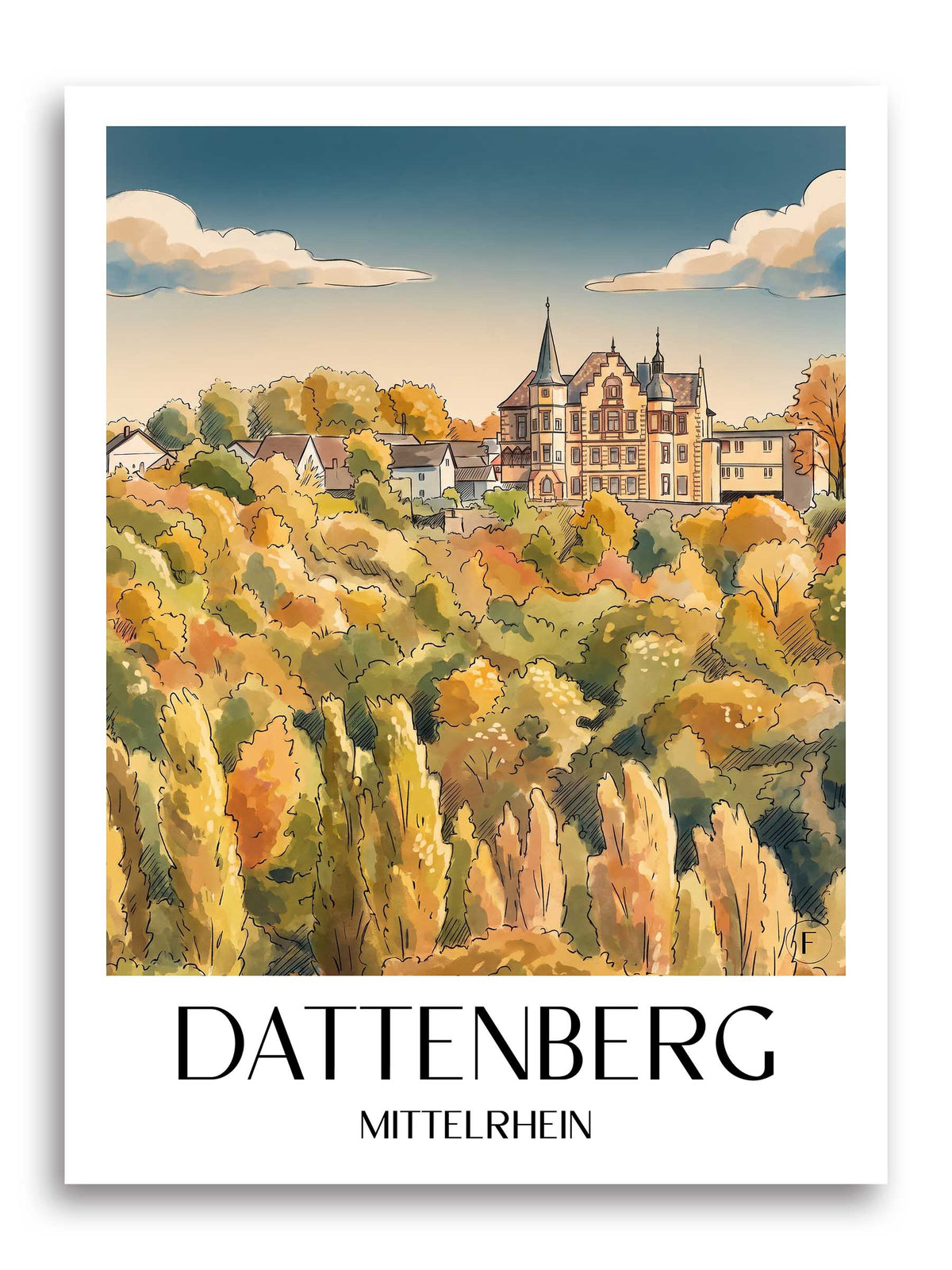 dattenberg-mittelrhein-deutschland-poster-aquarell