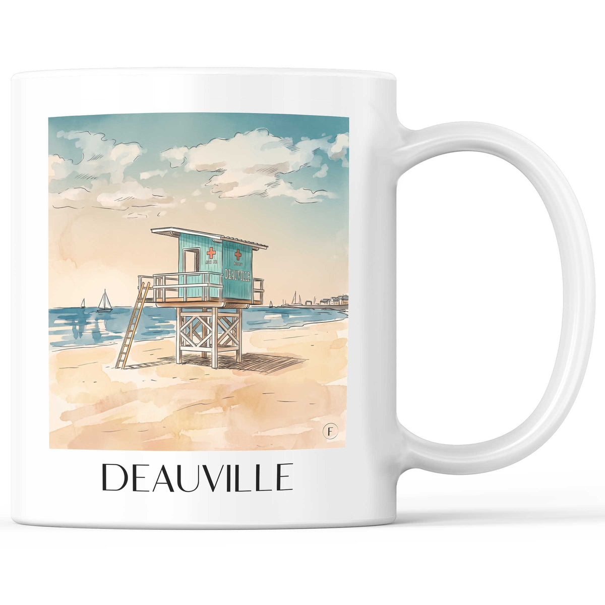 Deauville Kaffeebecher - Côte Fleurie - Frankreich Becher - Kaffeetasse im Aquarell Stil