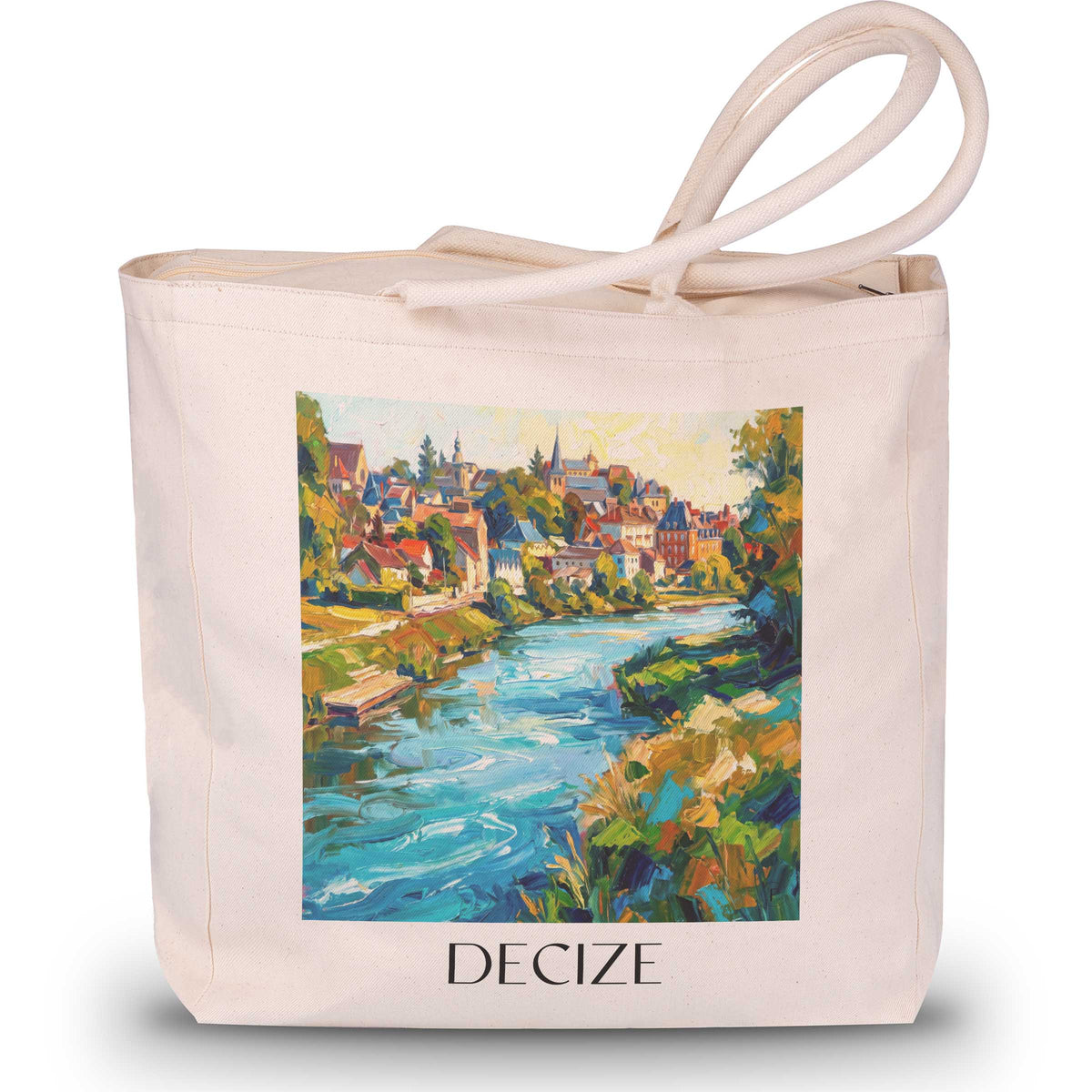 Decize Shopping Tasche - Nivernais - Frankreich Tote Bag - Einkaufstasche im Ölgemälde Stil - favplace