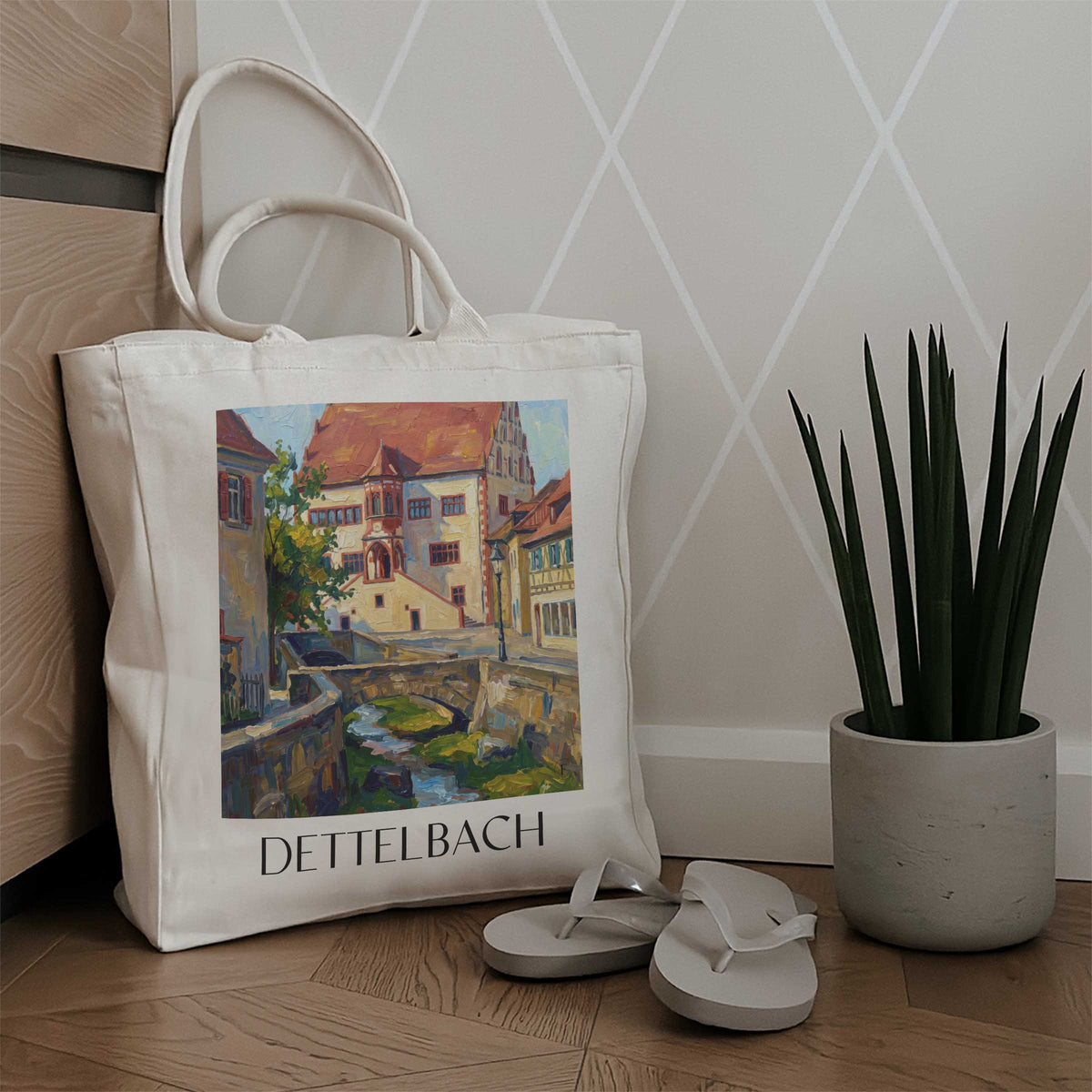 dettelbach-mainfranken-deutschland-einkaufstasche-oil-painting-oelgemaelde