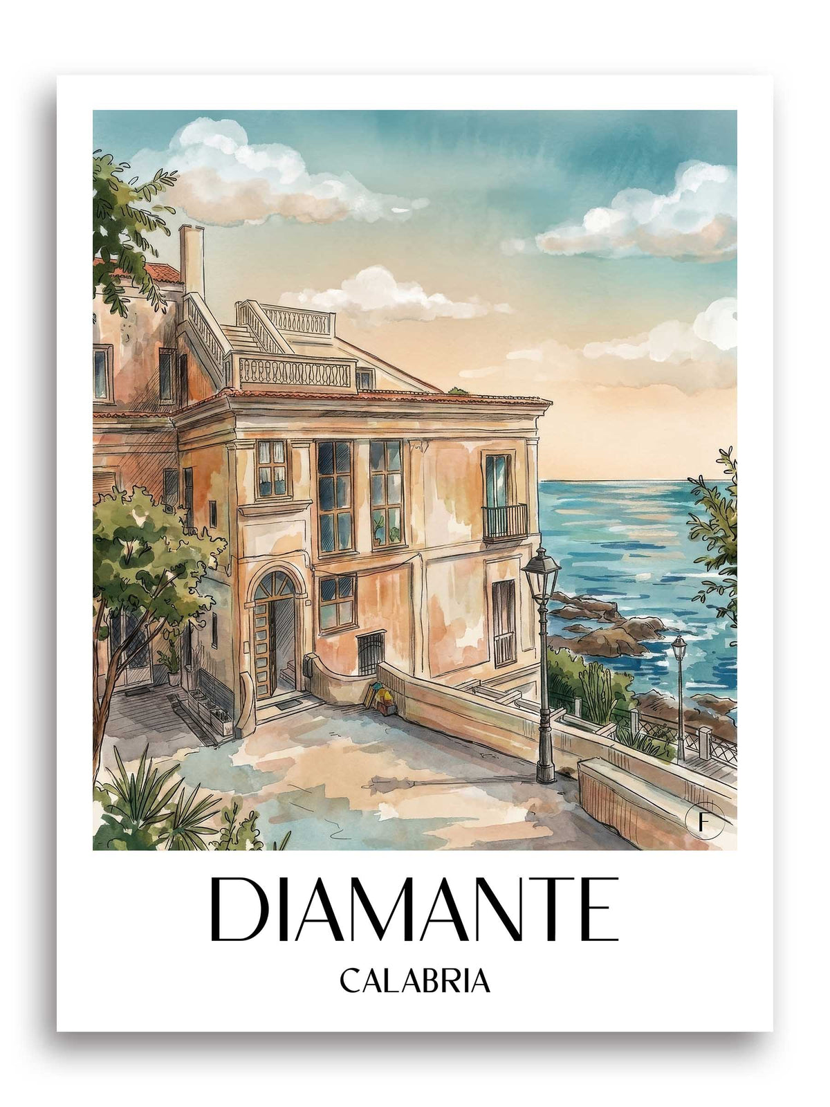Diamante Poster - Kalabrien - Italien Kunstdruck - Aquarell von A4 bis A1 - favplace