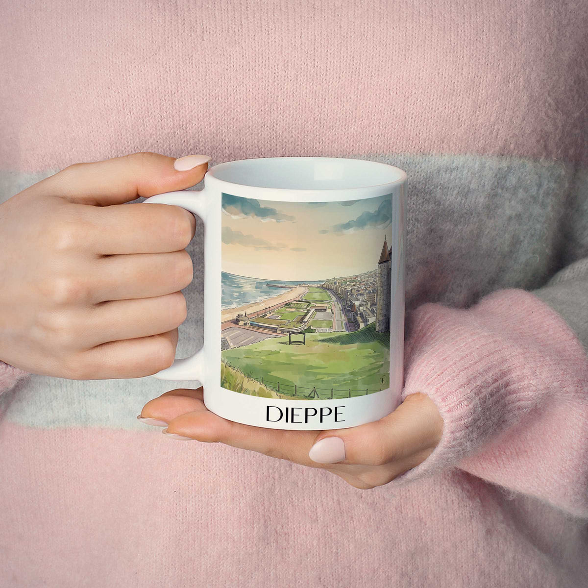 dieppe-côte-d'albâtre-frankreich-kaffeebecher-aquarell