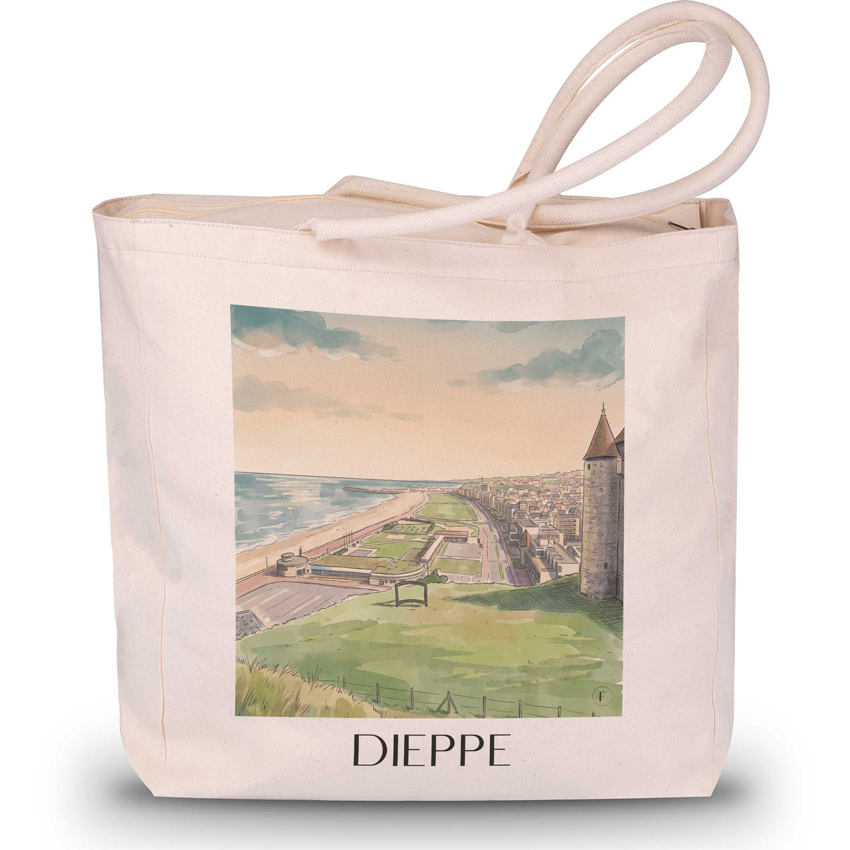 dieppe-côte-d'albâtre-frankreich-einkaufstasche-aquarell