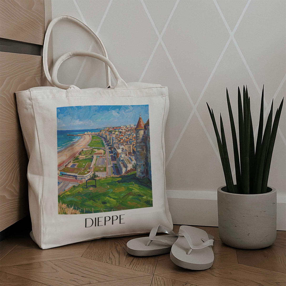 dieppe-côte-d'albâtre-frankreich-einkaufstasche-oil-painting-oelgemaelde