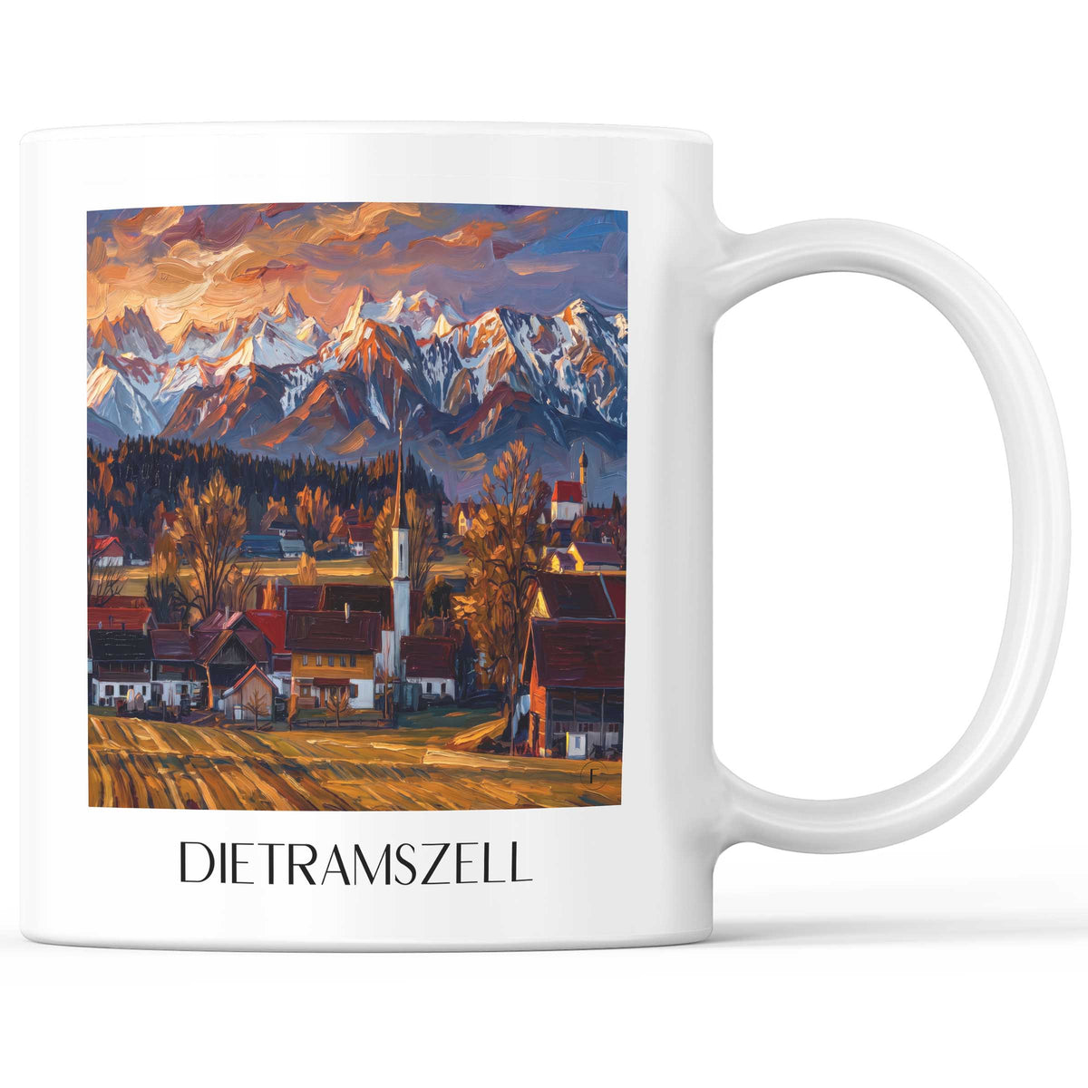 Dietramszell Kaffeebecher - Tölzer Land - Deutschland Becher - Kaffeetasse im Ölgemälde Stil - favplace