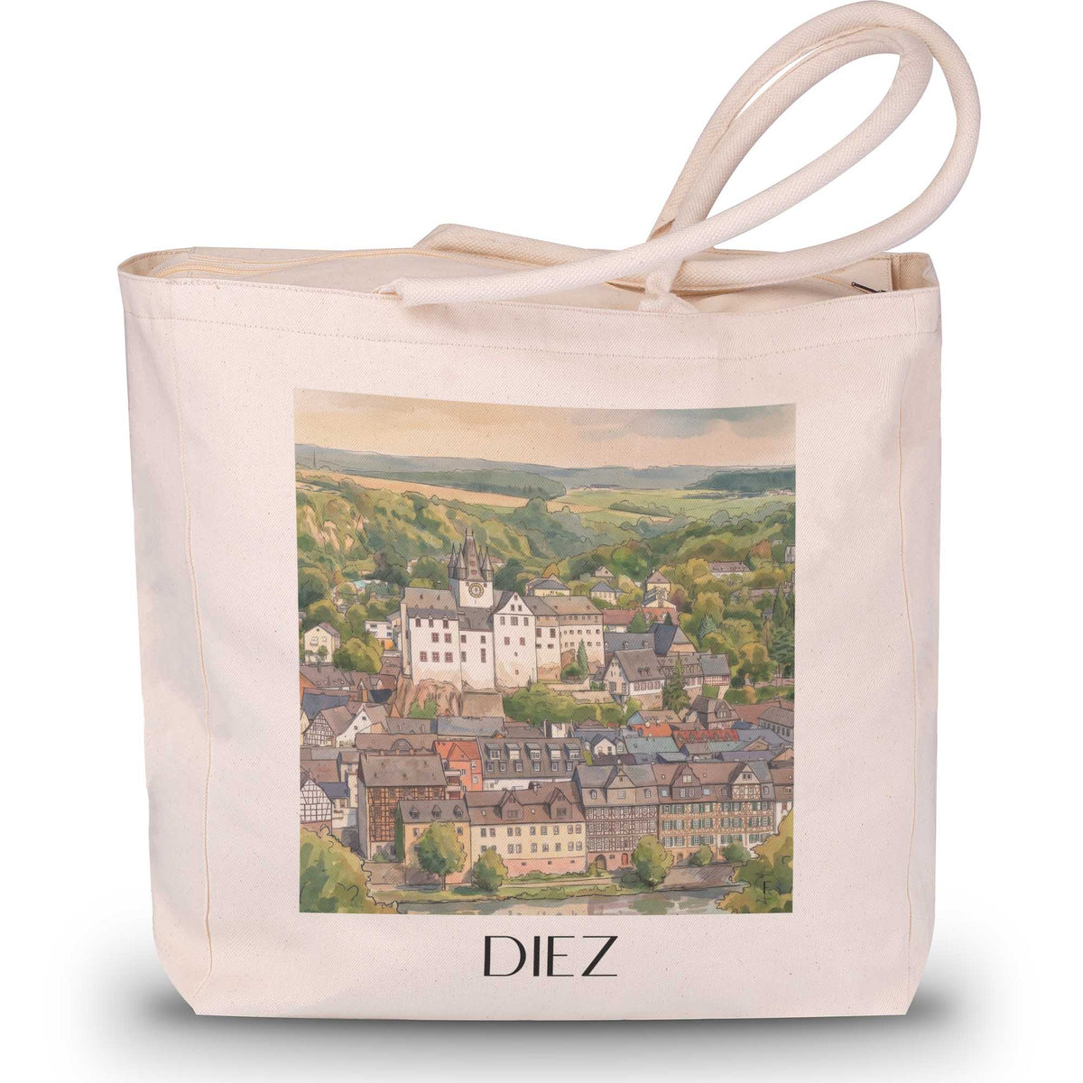 Diez Shopping Tasche - Westerwald - Deutschland Tote Bag - Einkaufstasche im Aquarell Stil - favplace