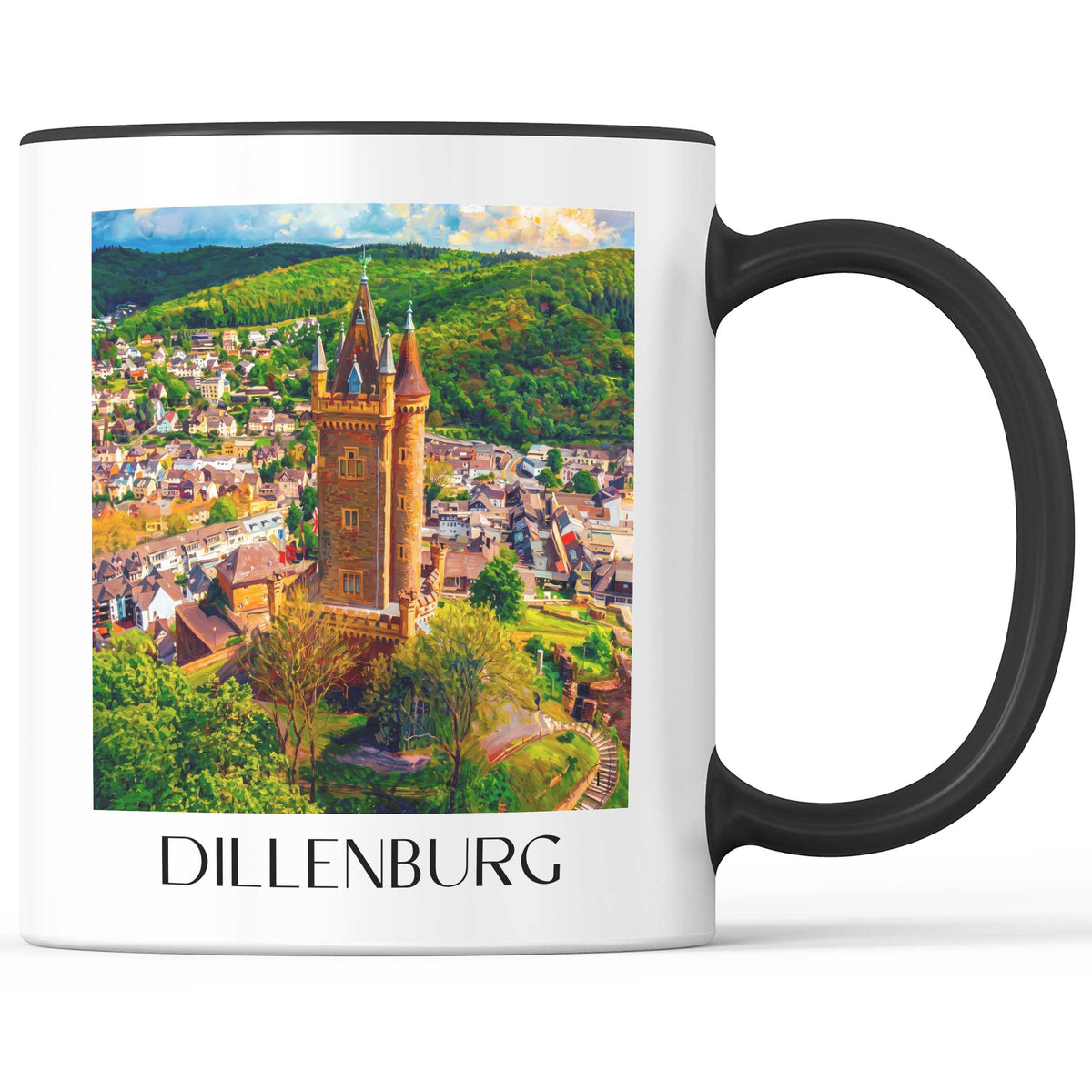 Dillenburg Kaffeebecher - Lahn-Dill-Bergland - Deutschland Becher - Kaffeetasse im Ölgemälde Stil