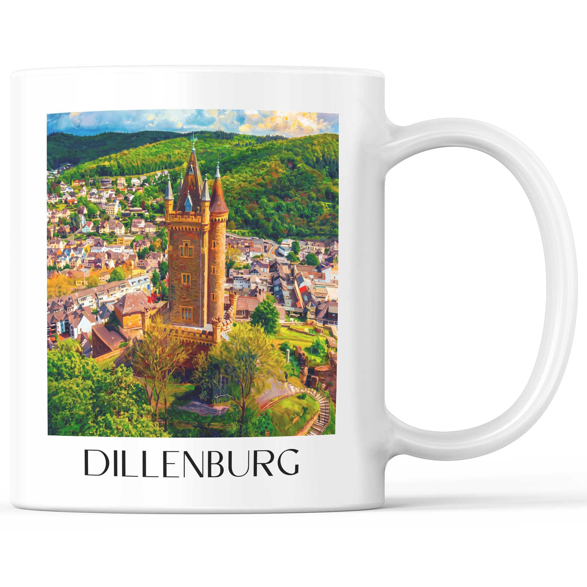 Dillenburg Kaffeebecher - Lahn-Dill-Bergland - Deutschland Becher - Kaffeetasse im Ölgemälde Stil
