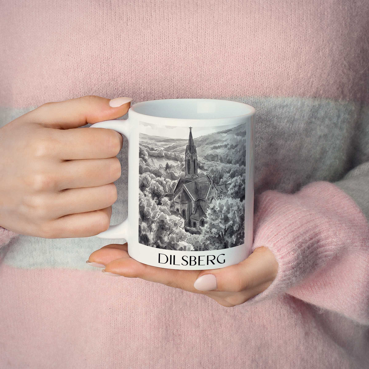 dilsberg-neckartal-deutschland-kaffeebecher-aquarell-schwarz-weiss