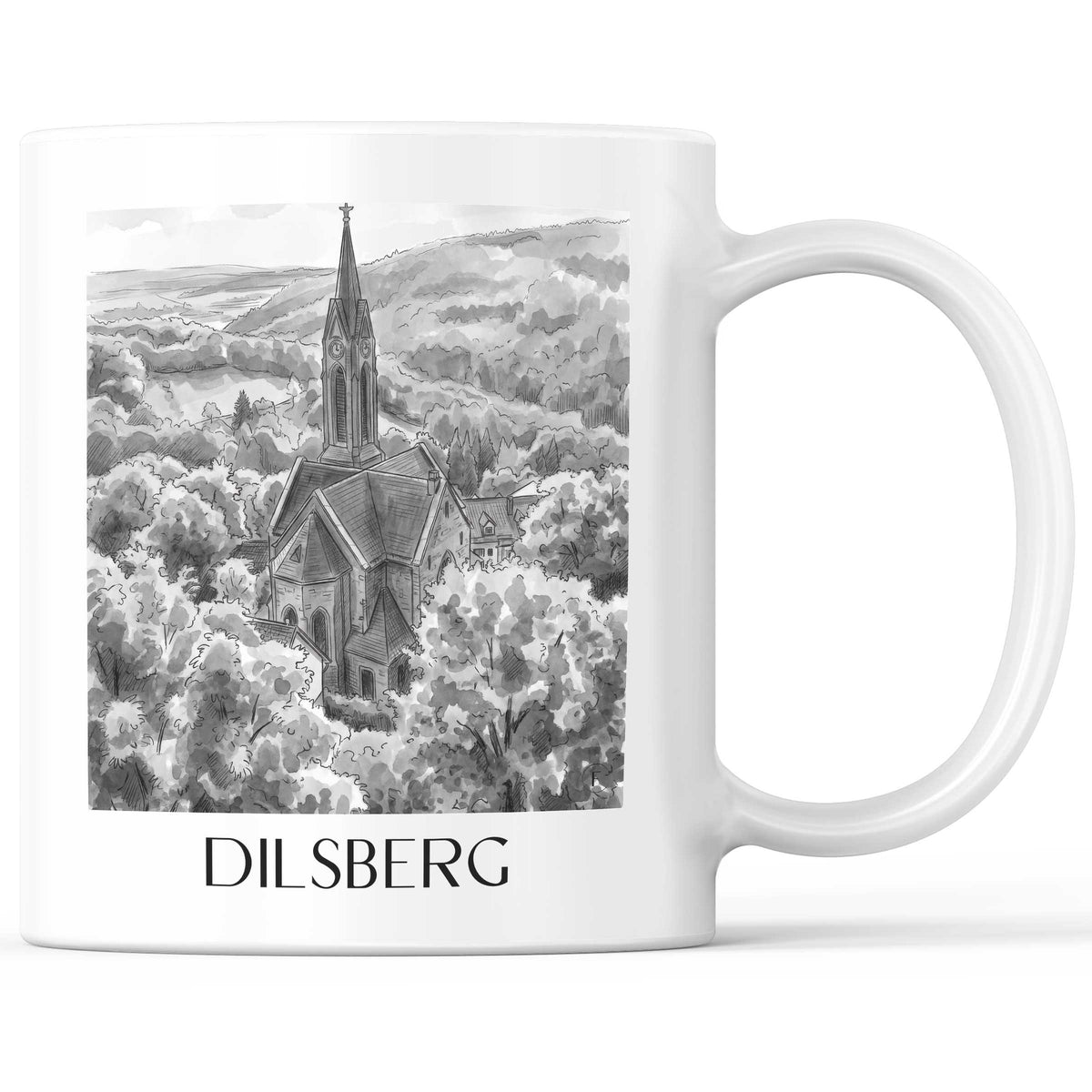 Dilsberg Kaffeebecher - Neckartal - Deutschland Becher - Kaffeetasse im Aquarell Schwarz-Weiß Stil - favplace