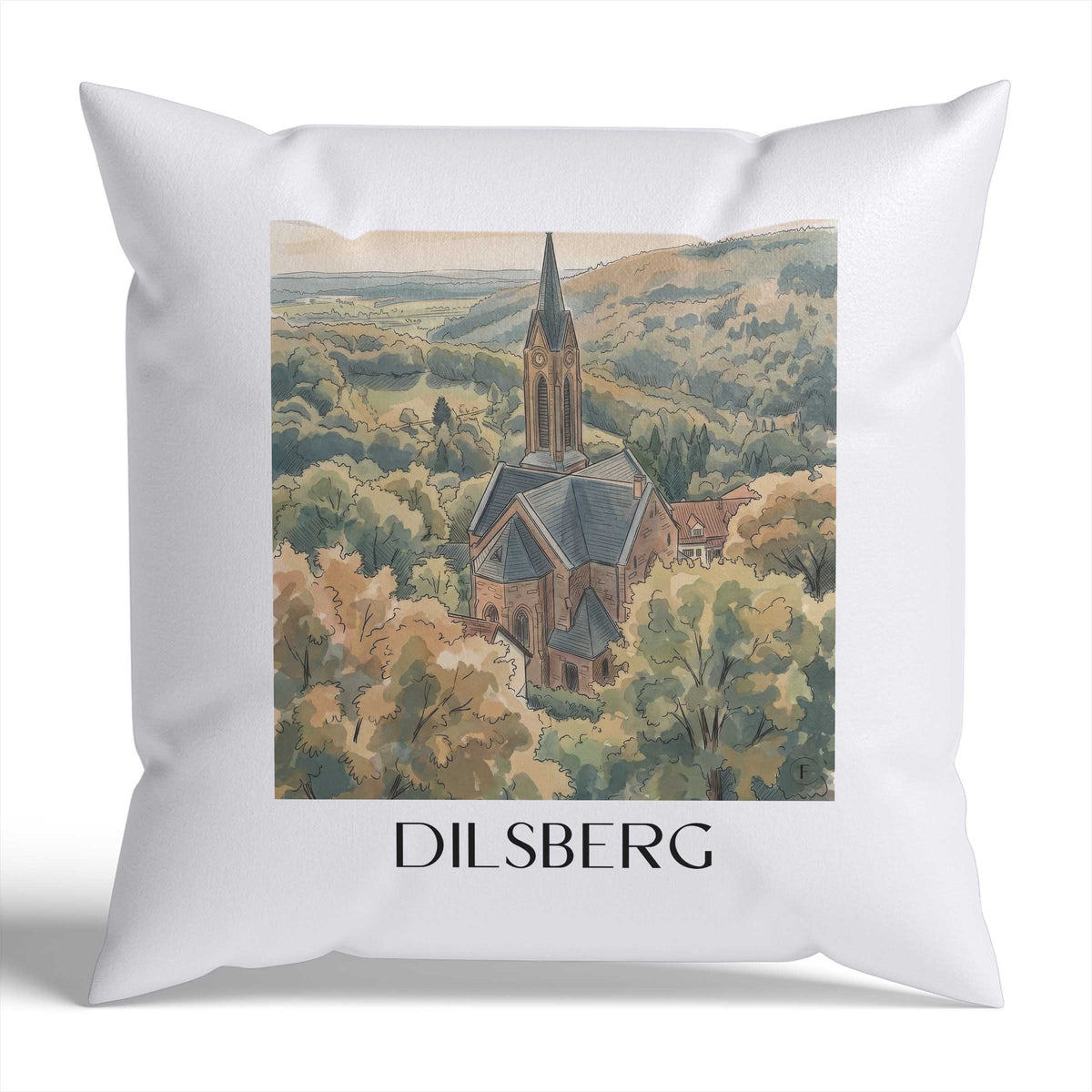 Dilsberg Kissenhülle - Zierkissen Bezug - Neckartal - Deutschland Kissen bzw. Kissenbezug im Aquarell Stil - favplace