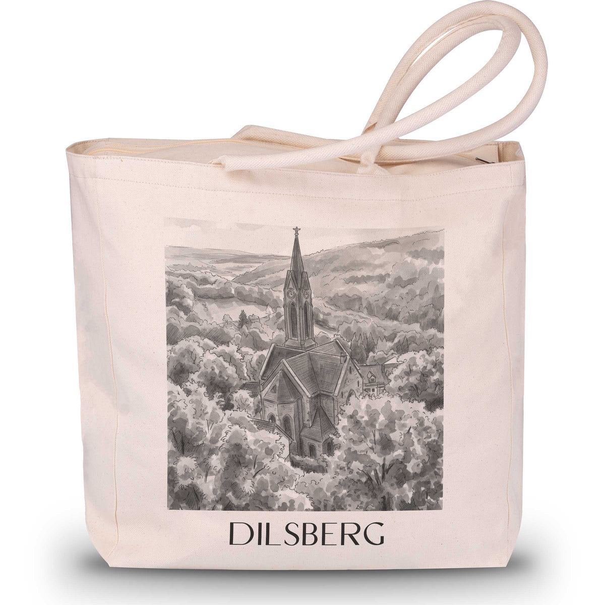 Dilsberg Shopping Tasche - Neckartal - Deutschland Tote Bag - Einkaufstasche im Aquarell Schwarz-Weiß Stil - favplace
