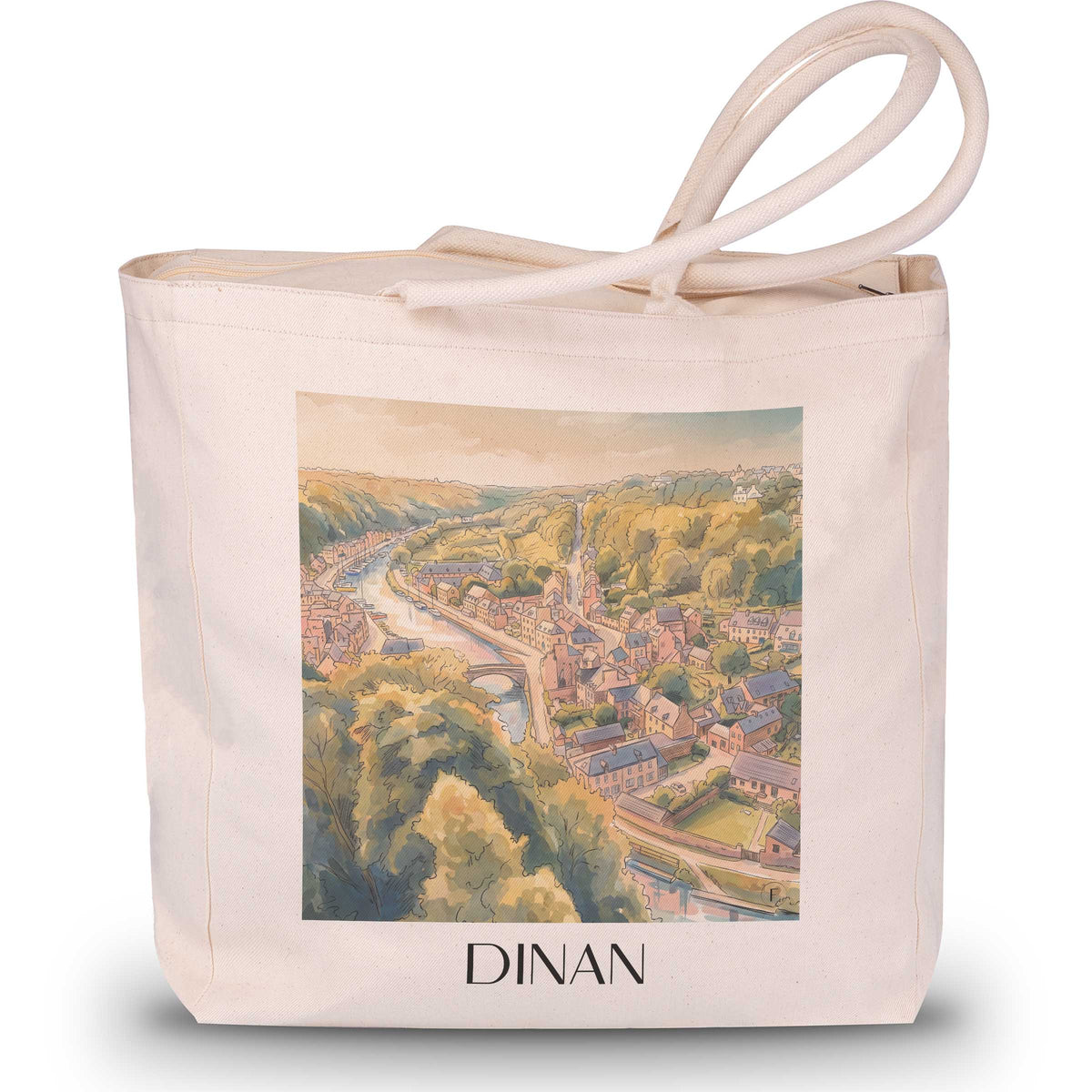 dinan-côte-d'émeraude-frankreich-einkaufstasche-aquarell
