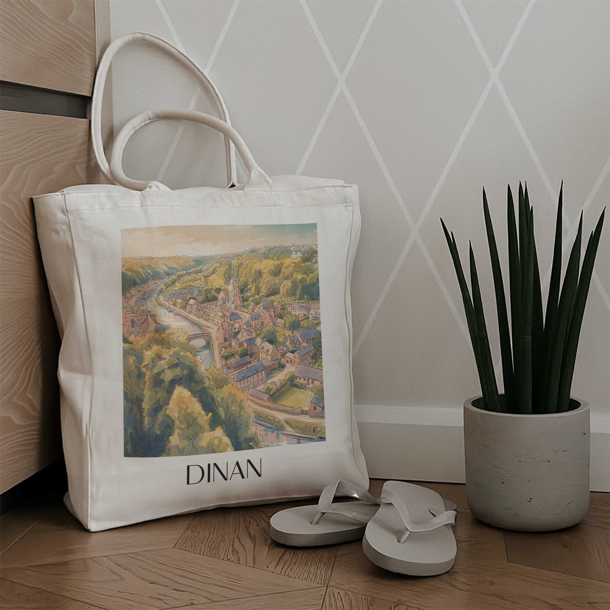 dinan-côte-d'émeraude-frankreich-einkaufstasche-aquarell