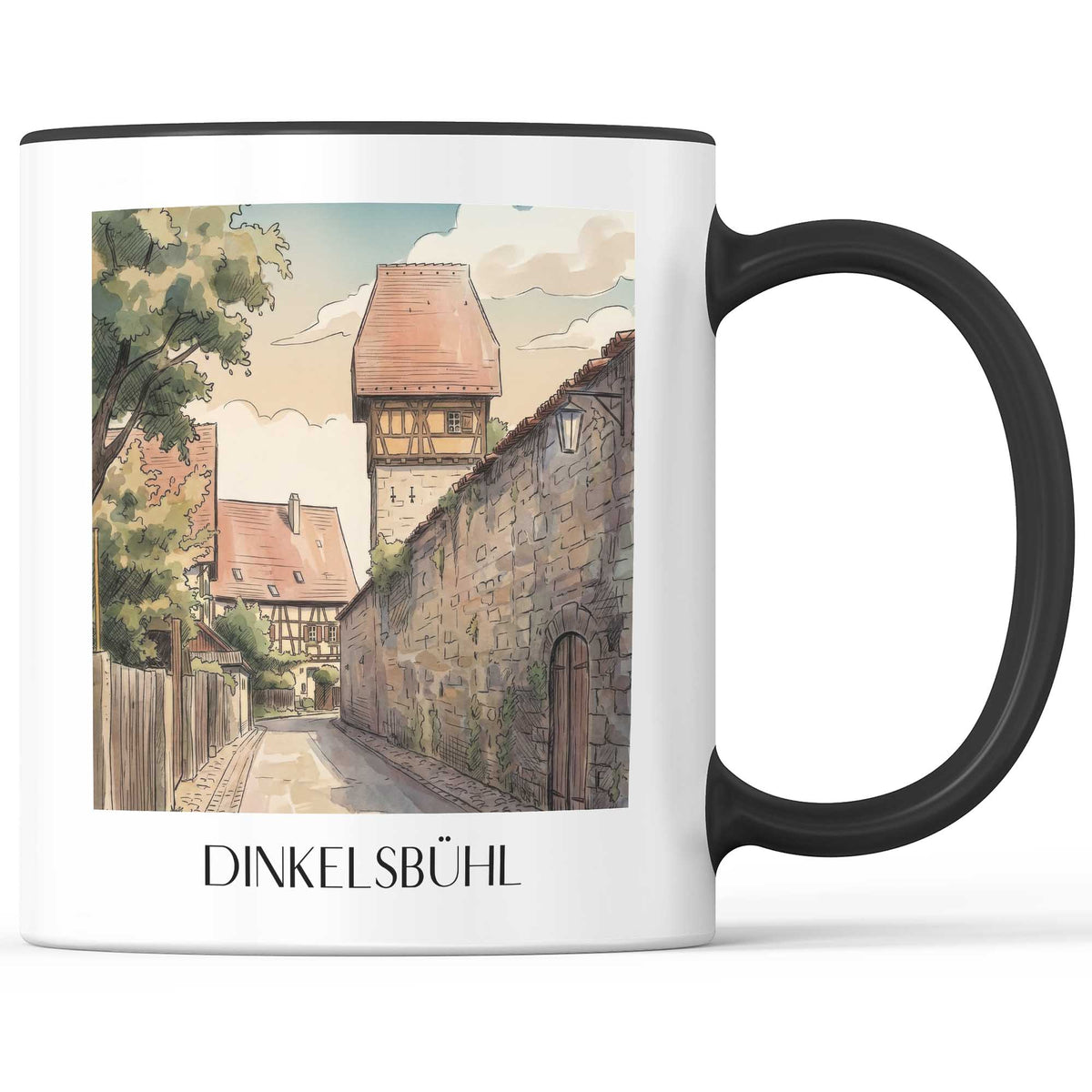 dinkelsbühl-mittelfranken-deutschland-kaffeebecher-aquarell