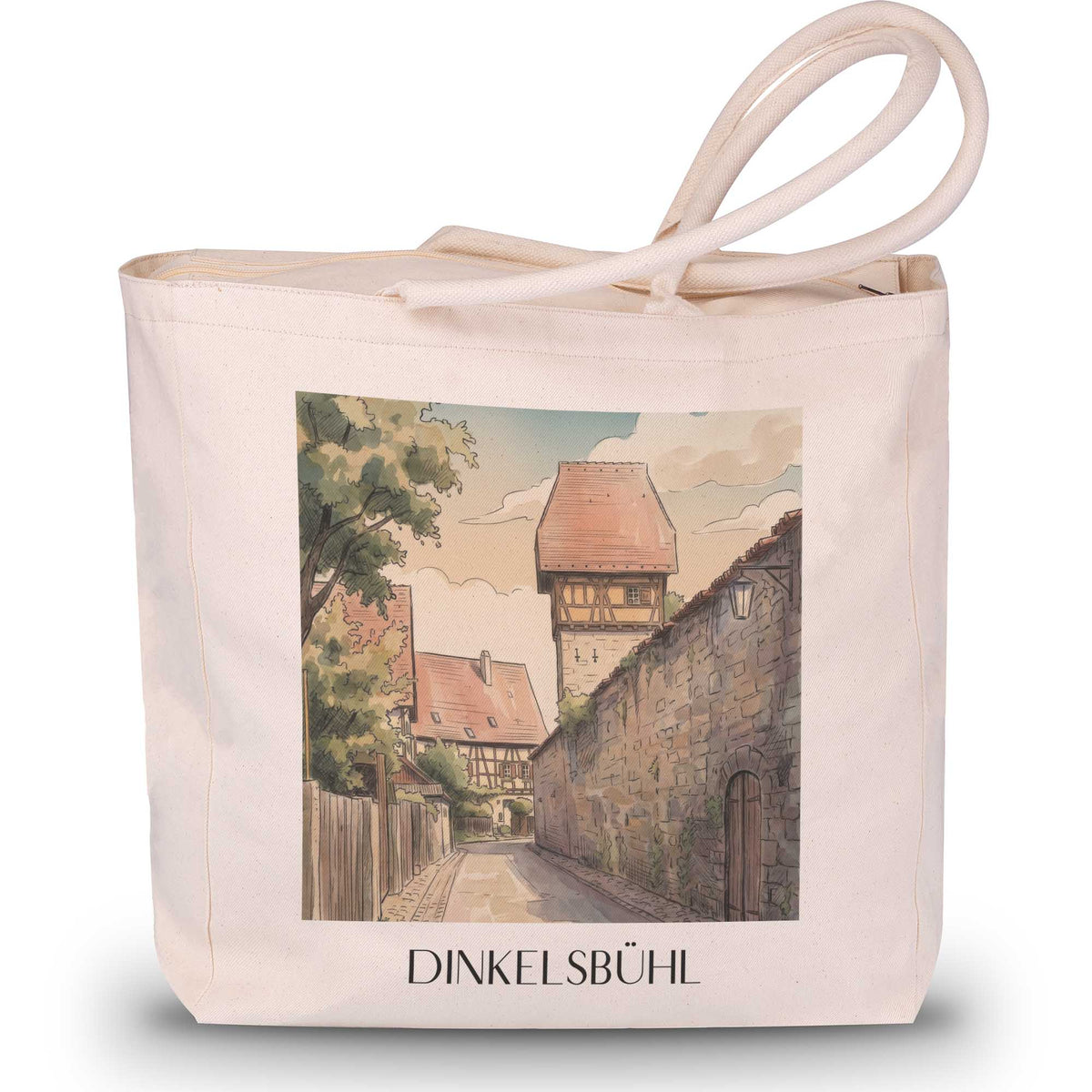 dinkelsbühl-mittelfranken-deutschland-einkaufstasche-aquarell