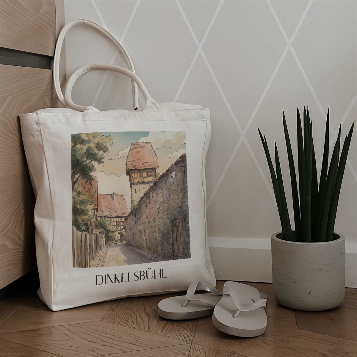 dinkelsbühl-mittelfranken-deutschland-einkaufstasche-aquarell