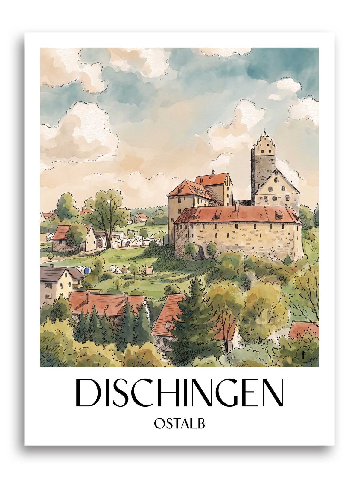 dischingen-ostalb-deutschland-poster-aquarell
