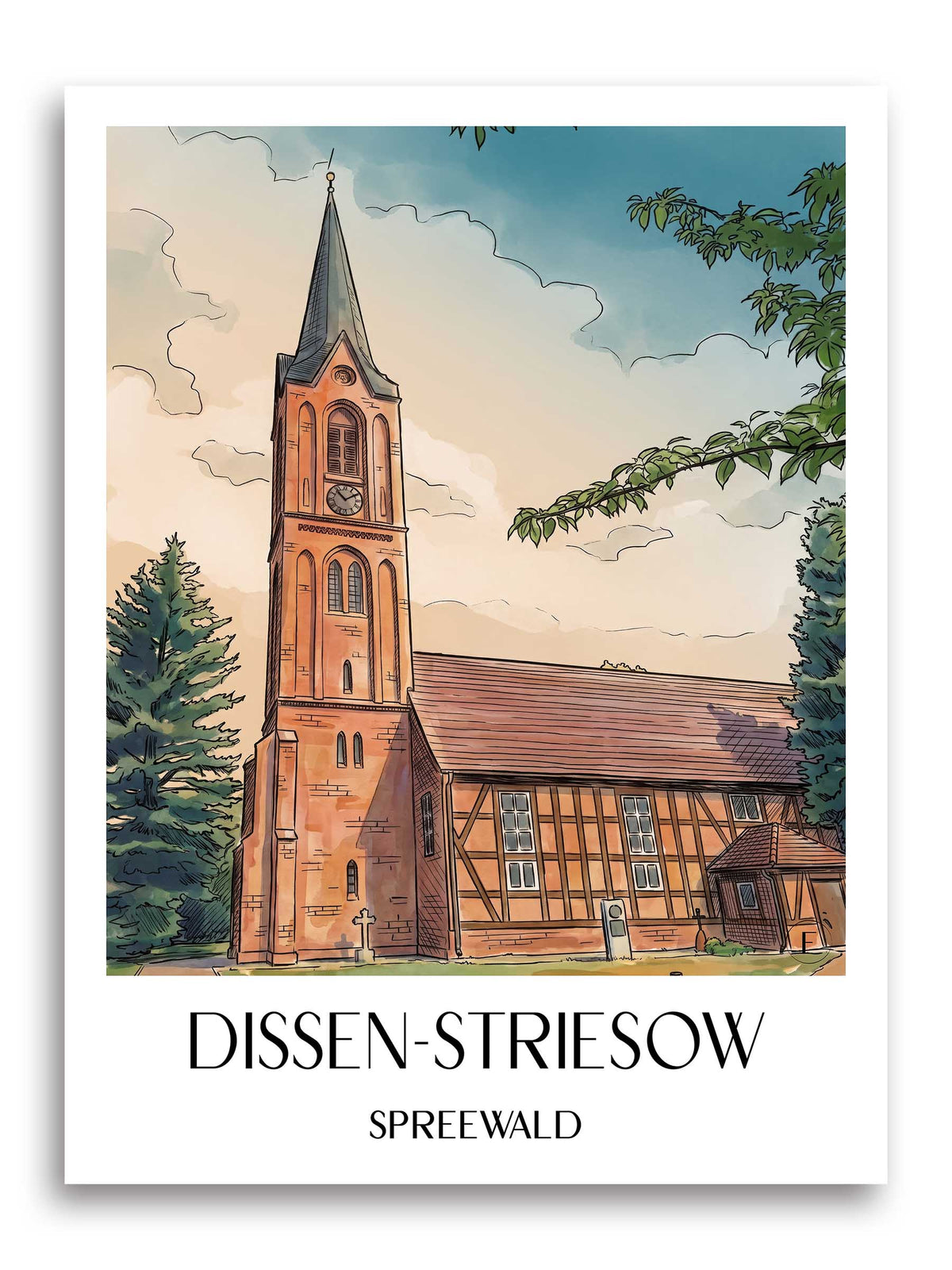 Dissen-Striesow Poster - Spreewald - Deutschland Kunstdruck - Aquarell von A4 bis A1 - favplace