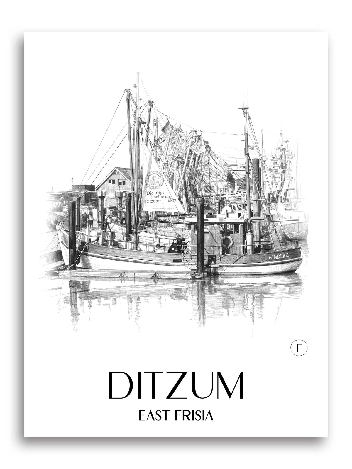 Ditzum Poster - Ostfriesland - Deutschland Kunstdruck - Zeichnung von A4 bis A1
