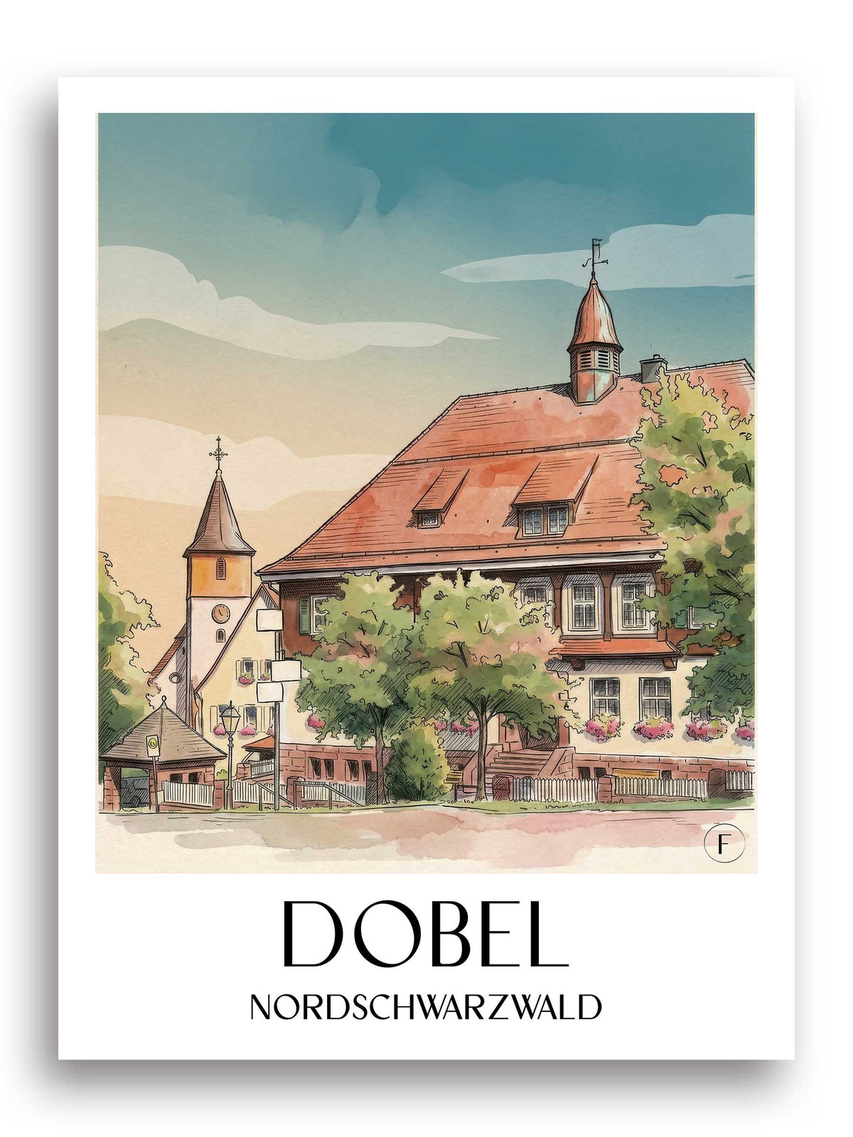 dobel-nordschwarzwald-deutschland-poster-aquarell