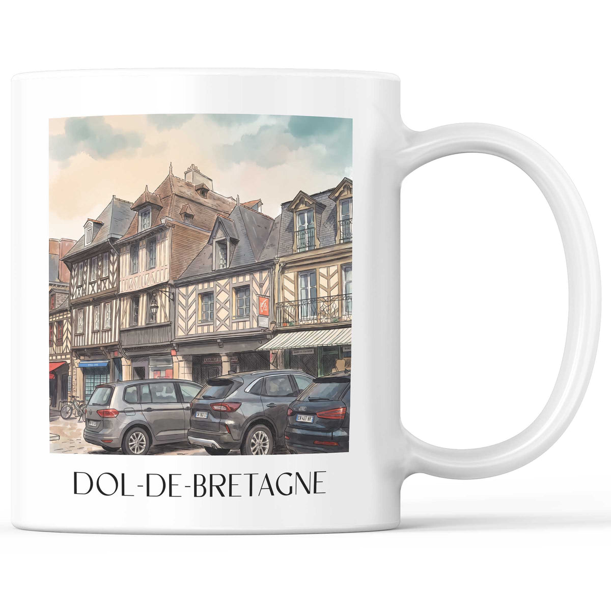 Dol-de-Bretagne Kaffeebecher - Ille-et-Vilaine - Frankreich Becher - Kaffeetasse im Aquarell Stil - favplace