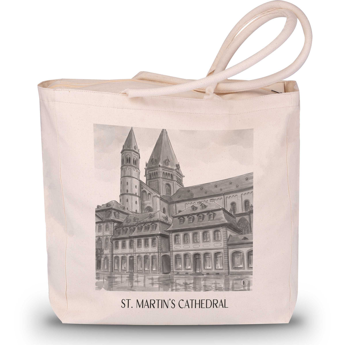 Dom St. Martin Shopping Tasche - Mainz - Deutschland Tote Bag - Einkaufstasche im Aquarell Schwarz-Weiß Stil - favplace