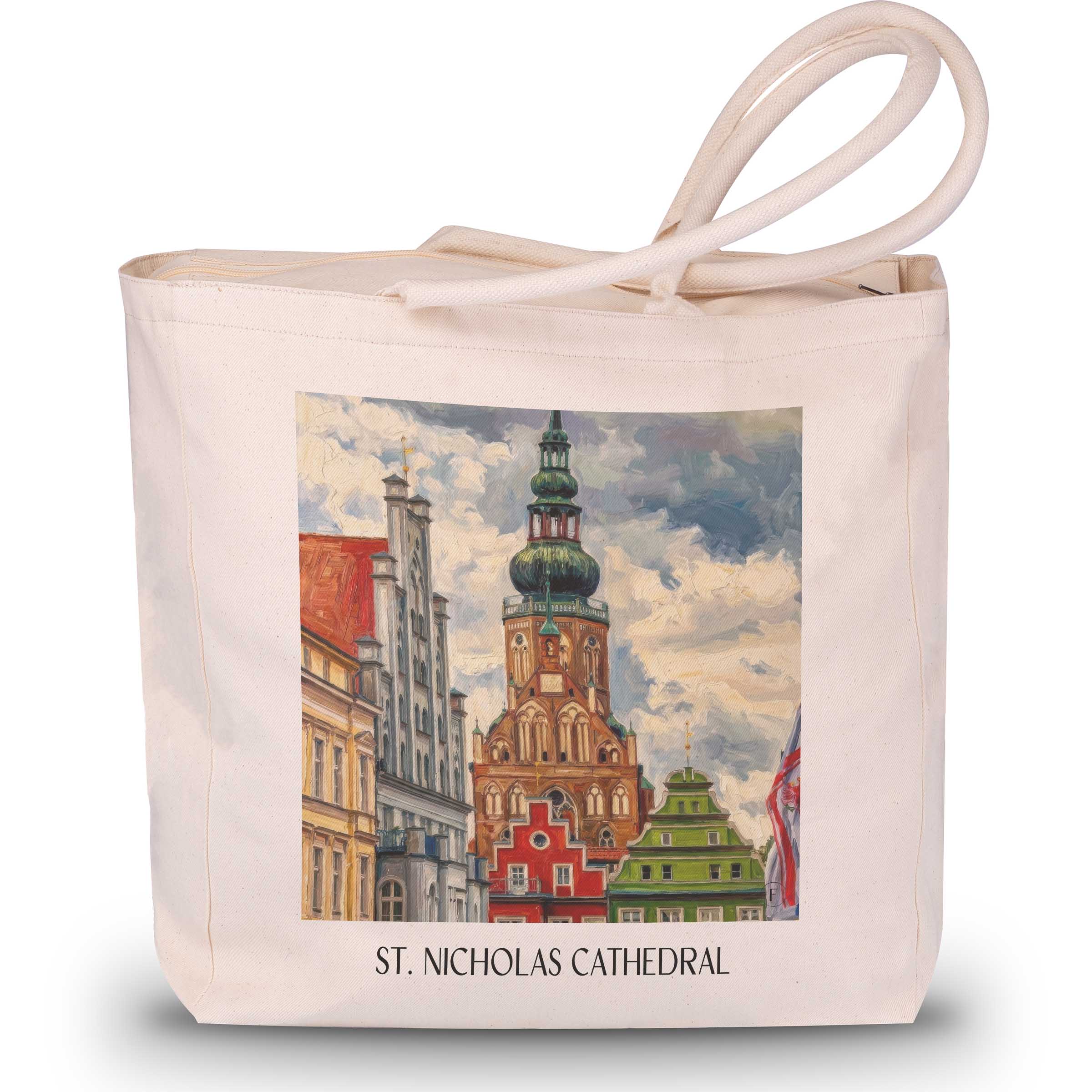 Dom St. Nikolai Shopping Tasche - Greifswald - Deutschland Tote Bag - Einkaufstasche im Ölgemälde Stil - favplace