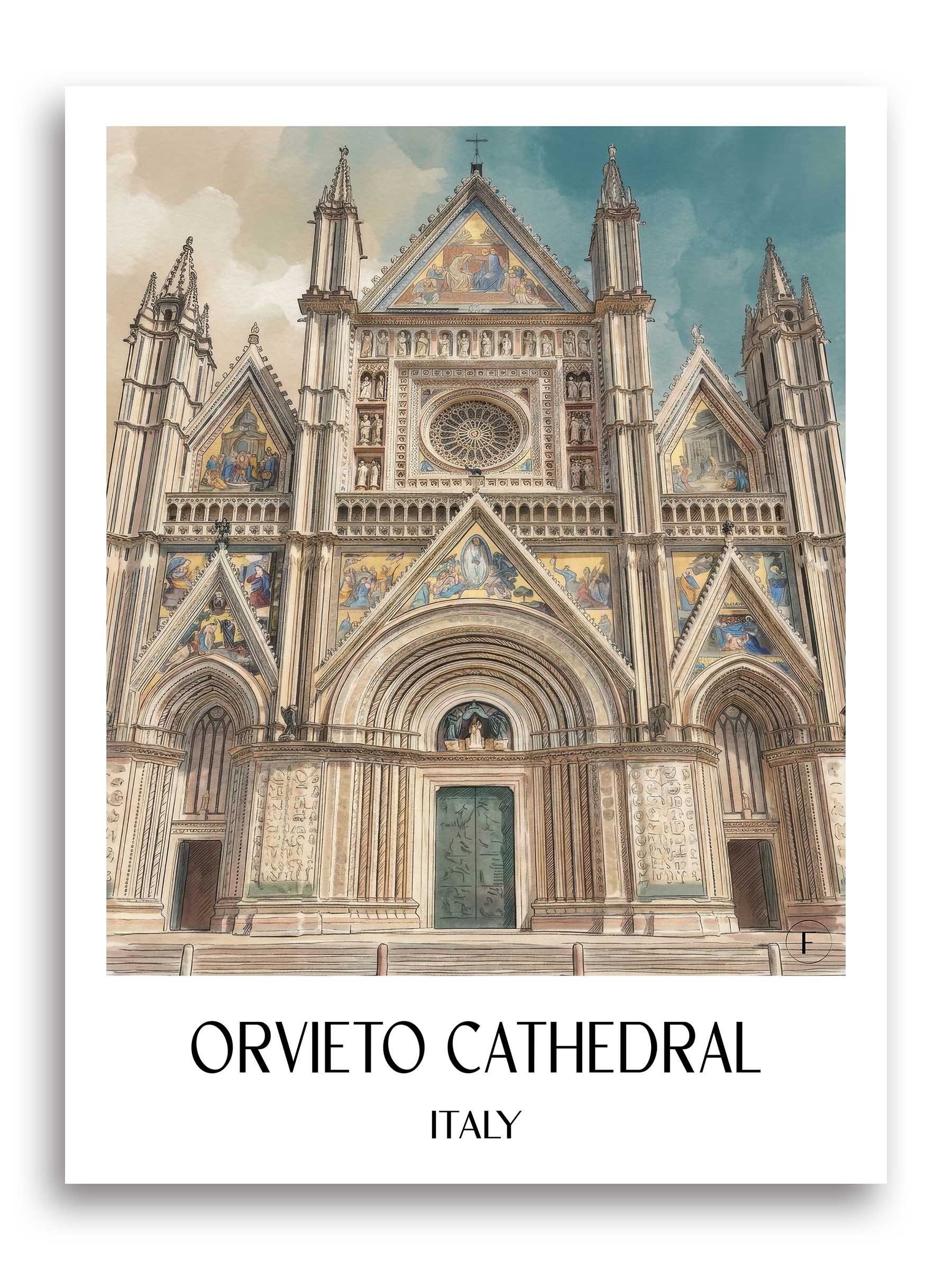 Dom von Orvieto Poster - Umbrien - Italien Kunstdruck - Aquarell von A4 bis A1 - favplace