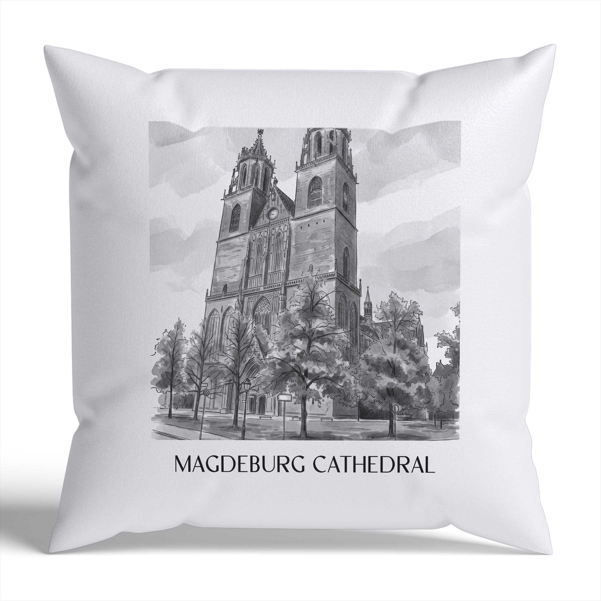 Dom zu Magdeburg Kissenhülle - Zierkissen Bezug - Sachsen-Anhalt - Deutschland Kissen bzw. Kissenbezug im Aquarell Schwarz-Weiß Stil - favplace