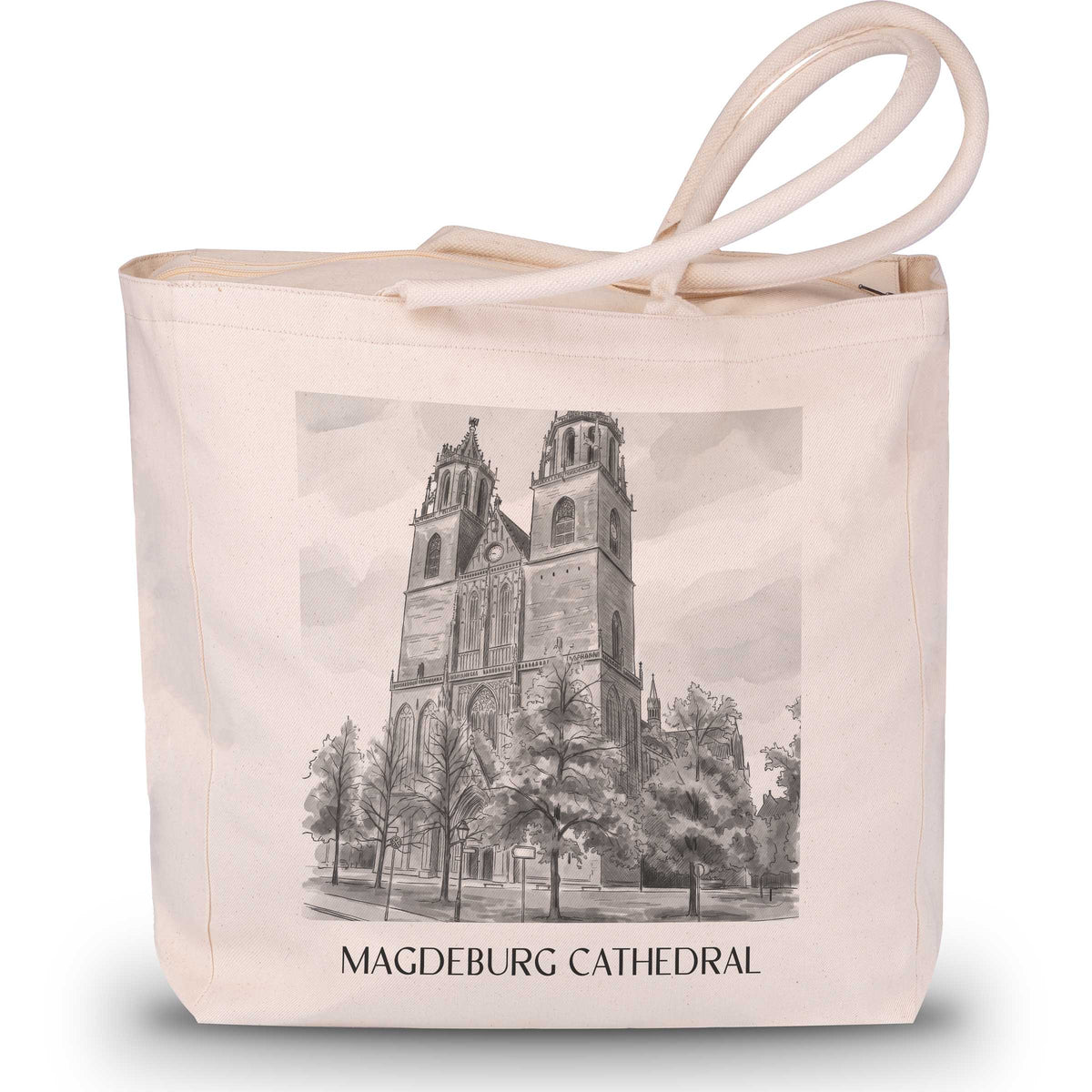 Dom zu Magdeburg Shopping Tasche - Sachsen-Anhalt - Deutschland Tote Bag - Einkaufstasche im Aquarell Schwarz-Weiß Stil - favplace