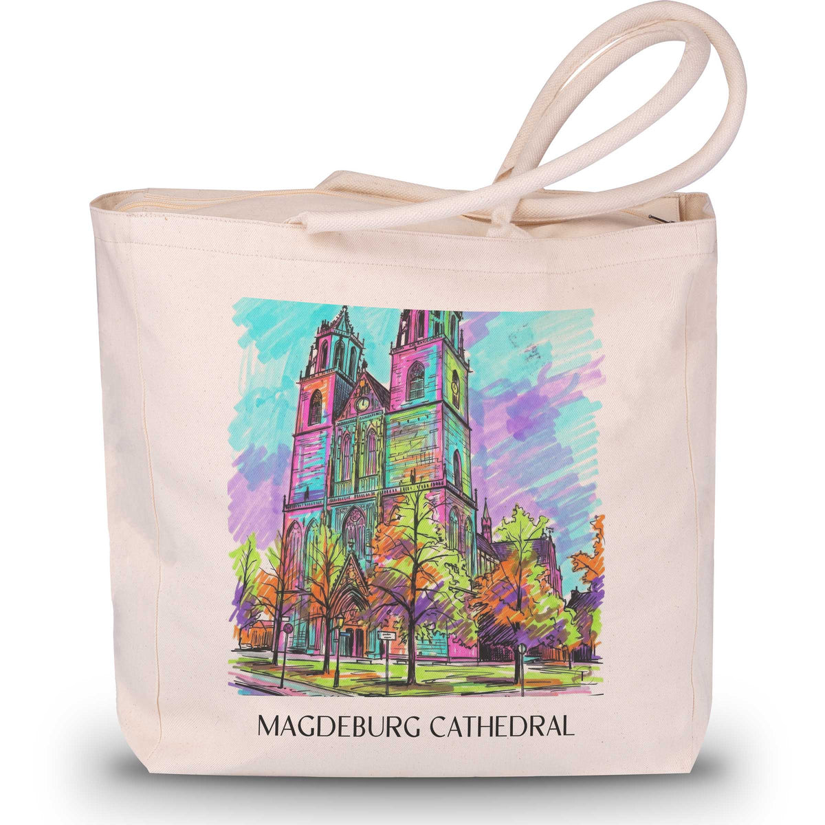 Dom zu Magdeburg Shopping Tasche - Sachsen-Anhalt - Deutschland Tote Bag - Einkaufstasche im Tag Graffiti Stil - favplace