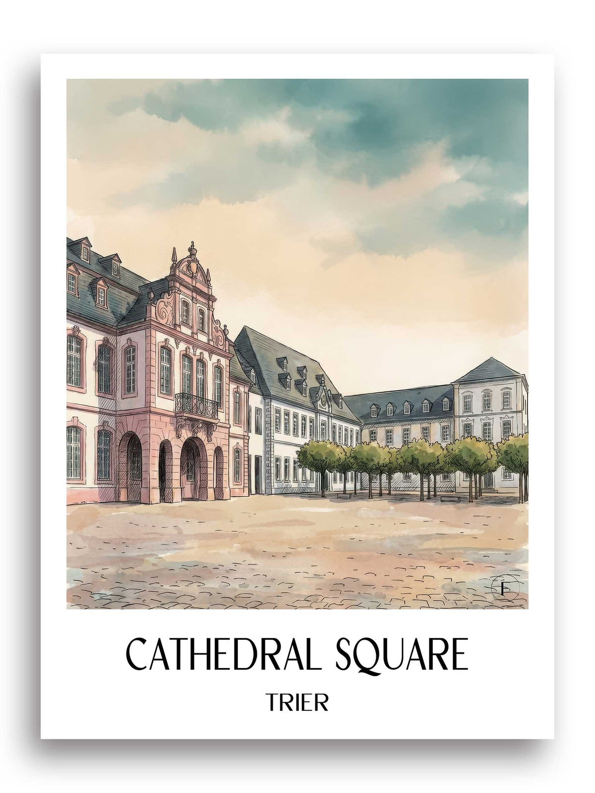 Domfreihof Poster - Trier - Deutschland Kunstdruck - Aquarell von A4 bis A1 - favplace