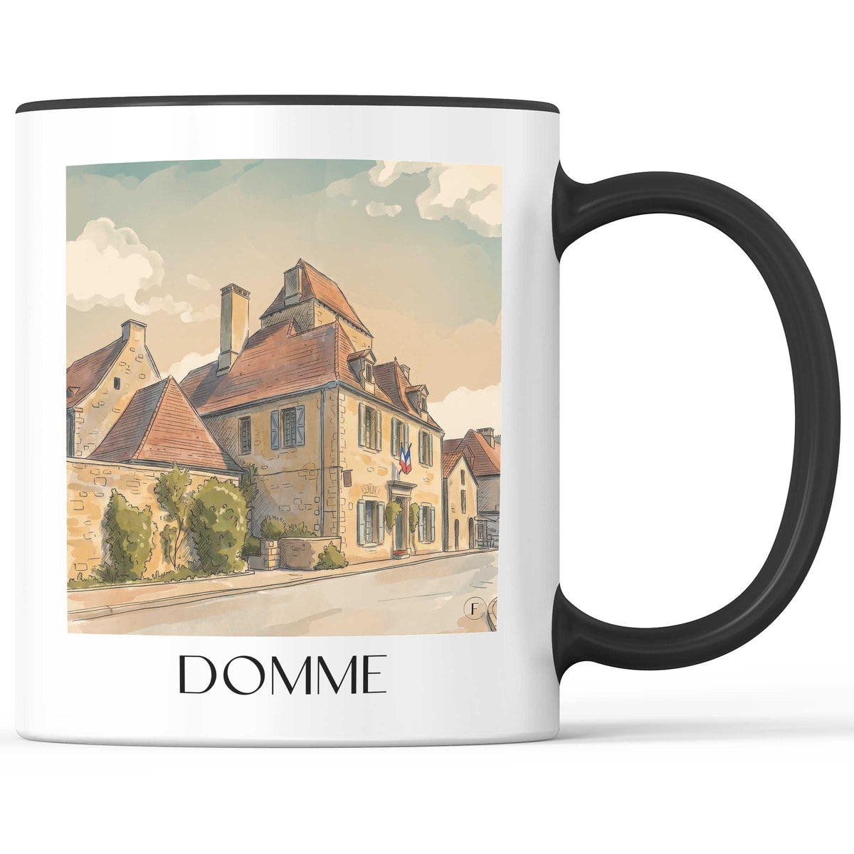 domme-périgord-noir-frankreich-kaffeebecher-aquarell
