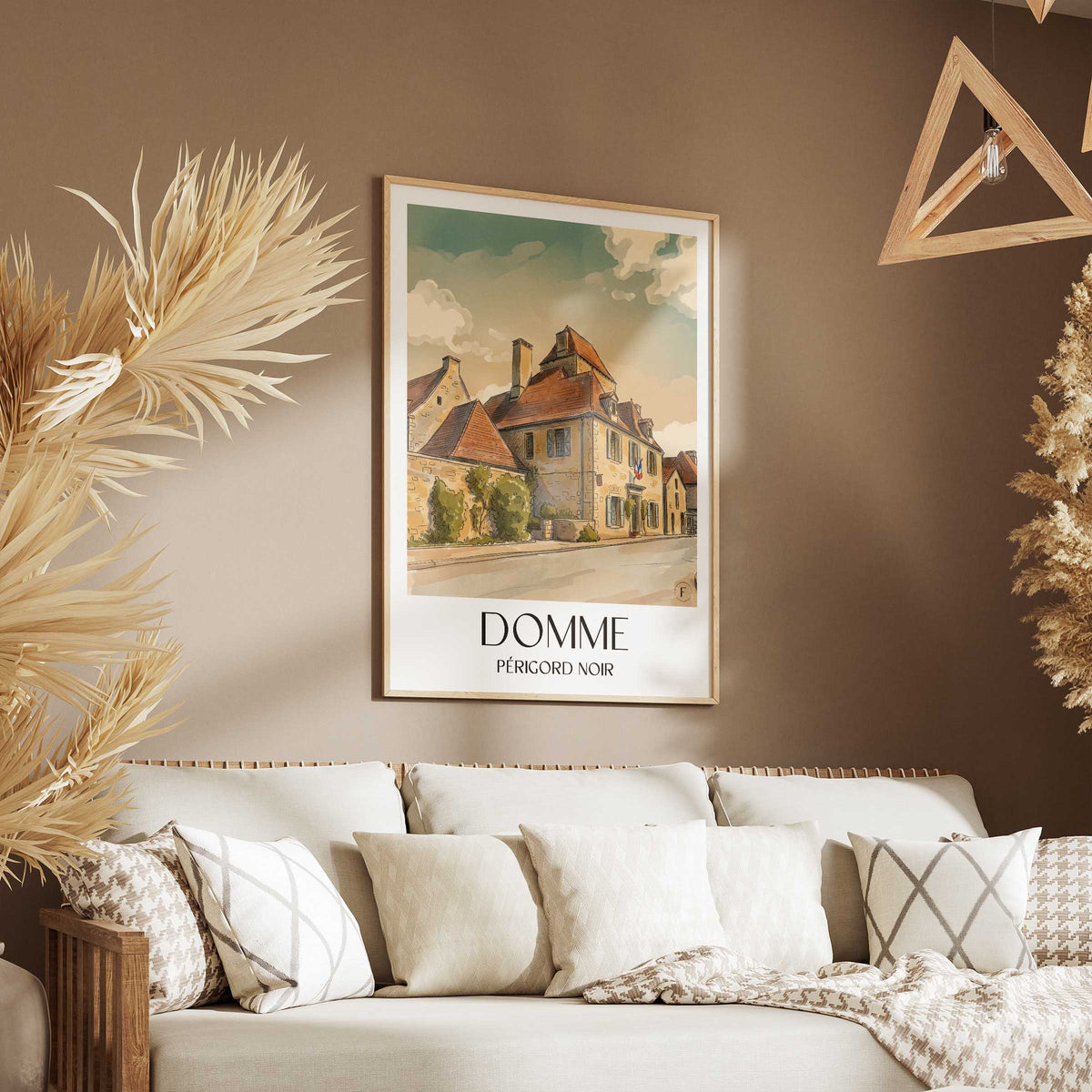 domme-périgord-noir-frankreich-poster-aquarell