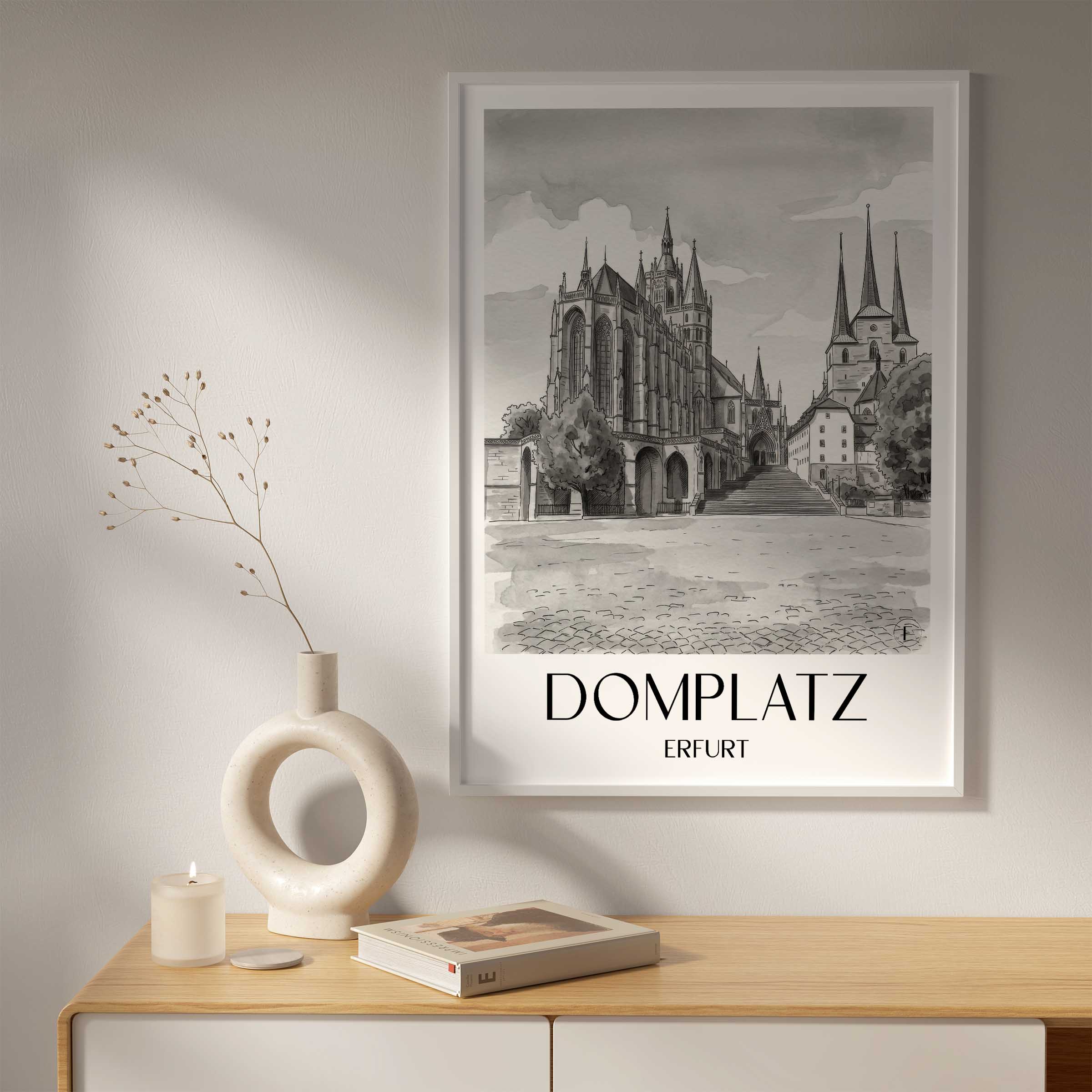 domplatz-erfurt-deutschland-poster-aquarell-schwarz-weiss