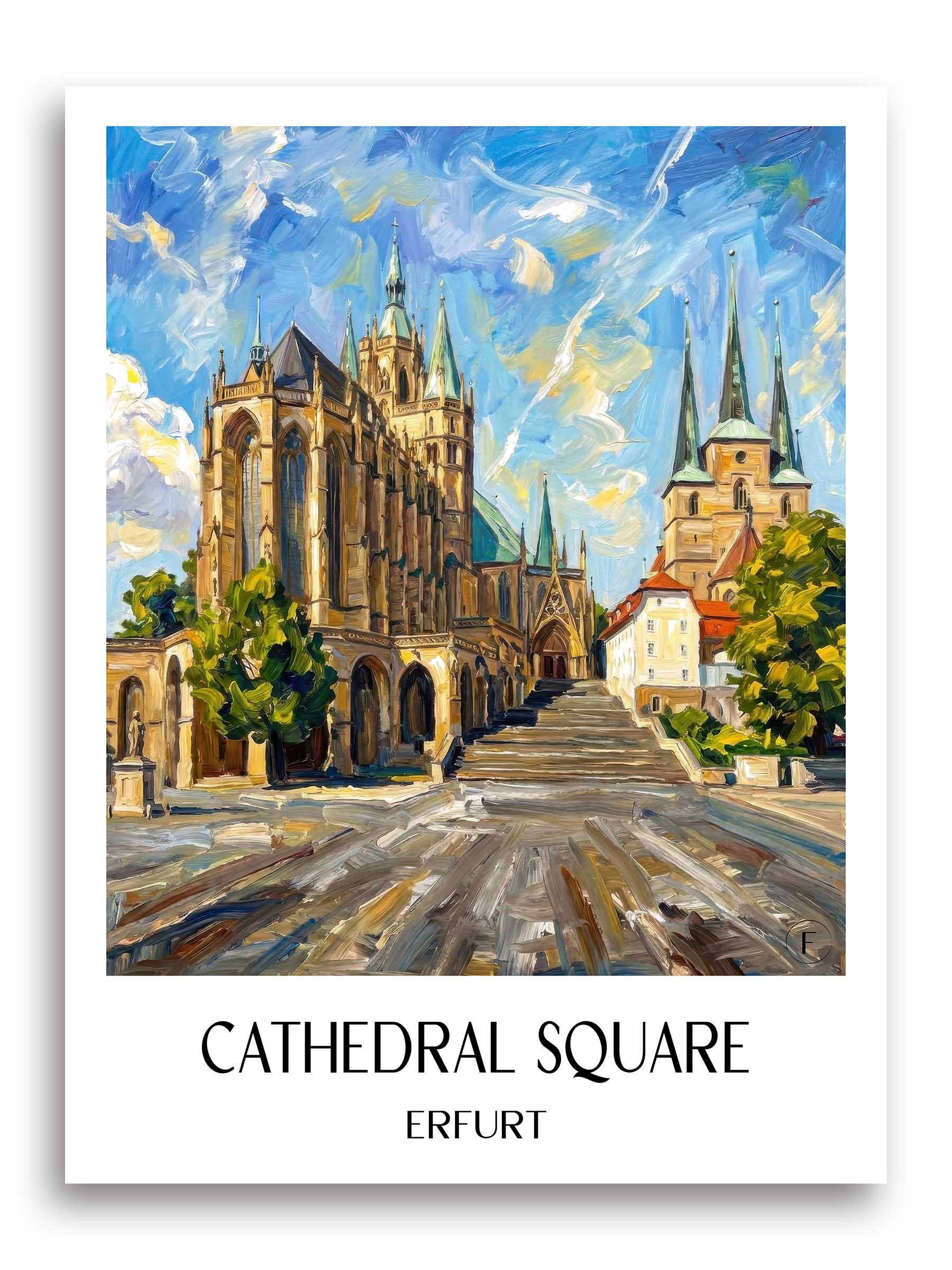 Domplatz Poster - Erfurt - Deutschland Kunstdruck - Ölgemälde von A4 bis A1 - favplace