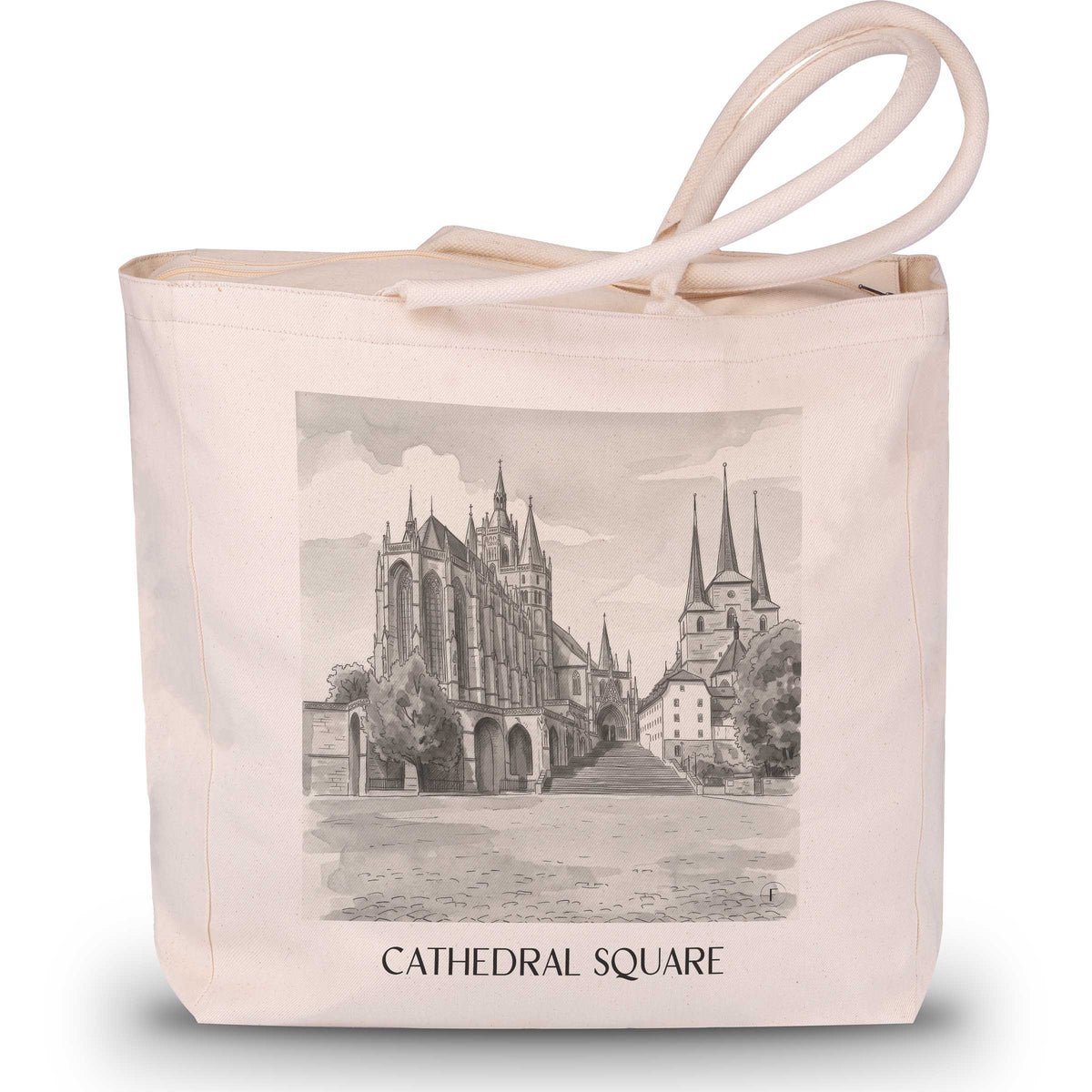 Domplatz Shopping Tasche - Erfurt - Deutschland Tote Bag - Einkaufstasche im Aquarell Schwarz-Weiß Stil - favplace