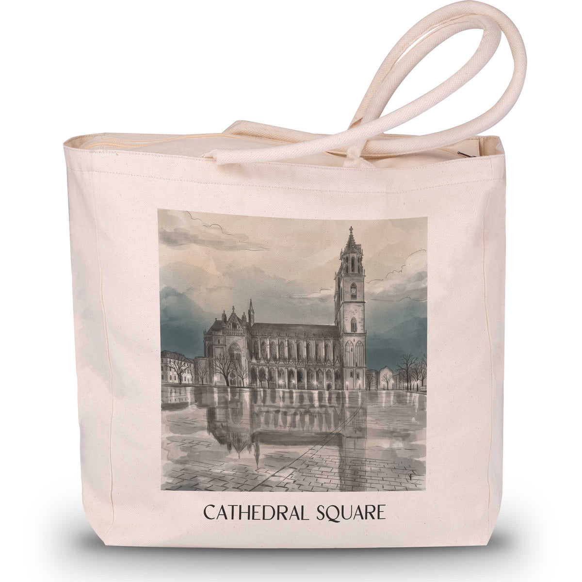 Domplatz Shopping Tasche - Magdeburg - Deutschland Tote Bag - Einkaufstasche im Aquarell Schwarz-Weiß Stil - favplace