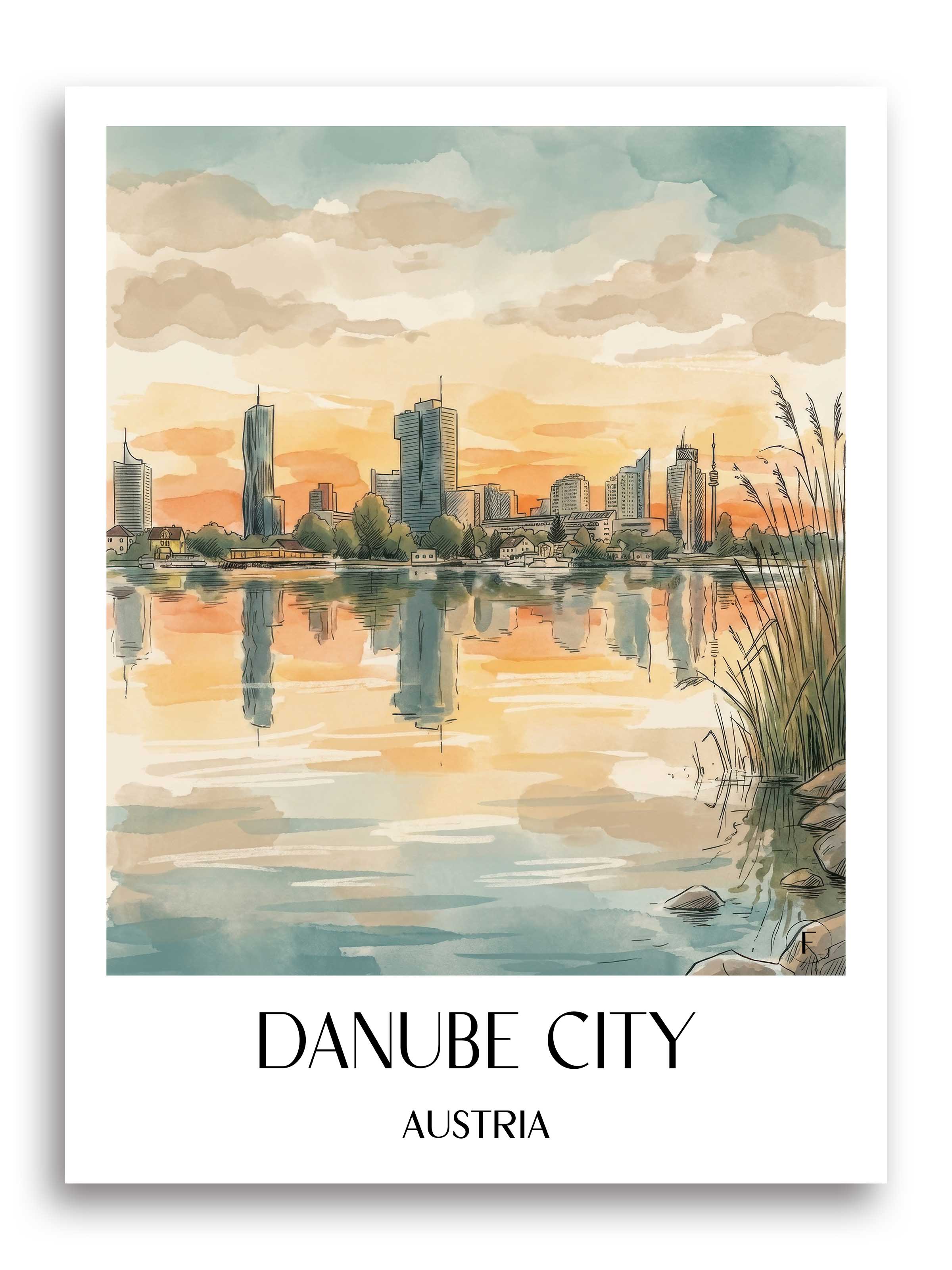 Donau City Poster - Wien - Österreich Kunstdruck - Aquarell von A4 bis A1 - favplace