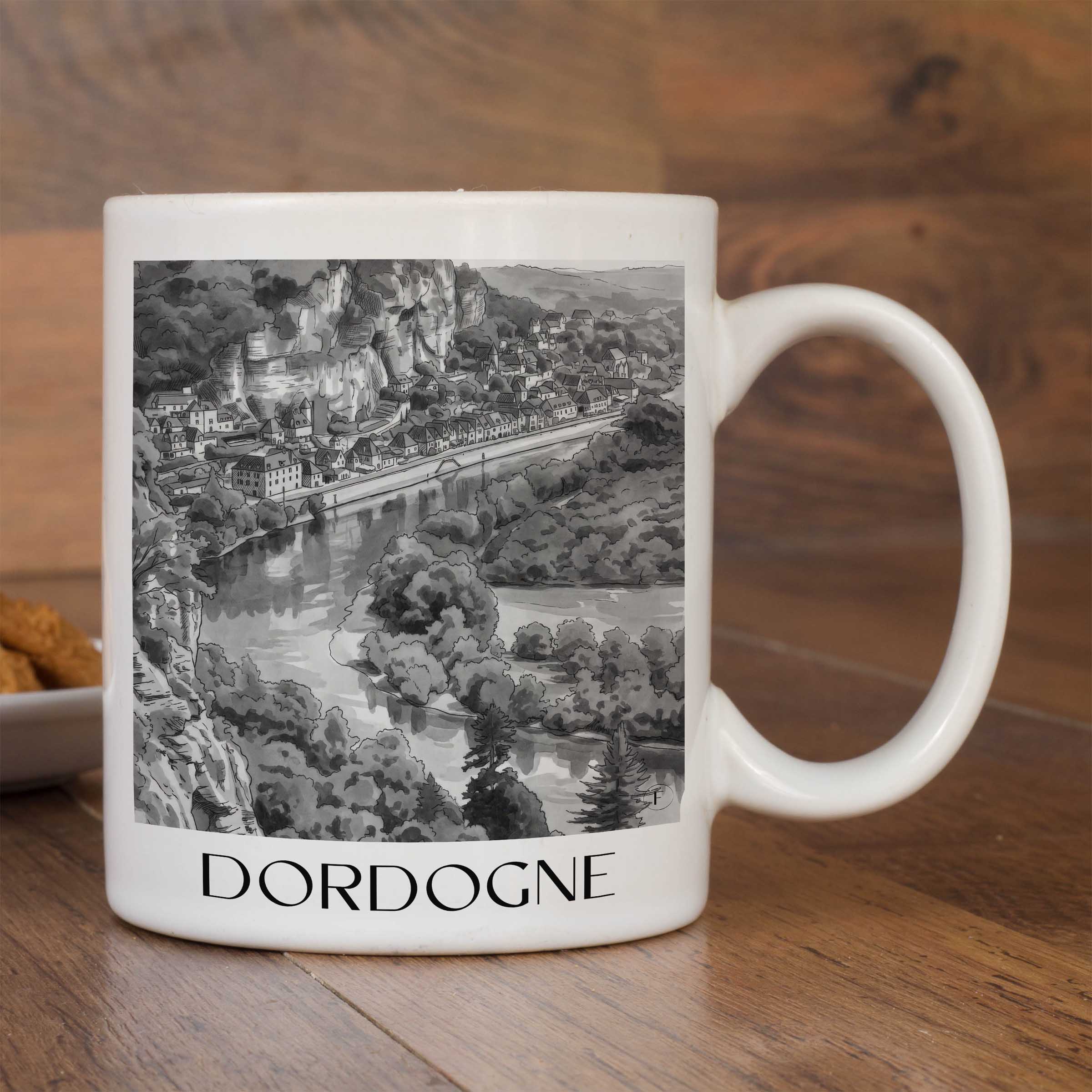 dordogne-frankreich-kaffeebecher-aquarell-schwarz-weiss