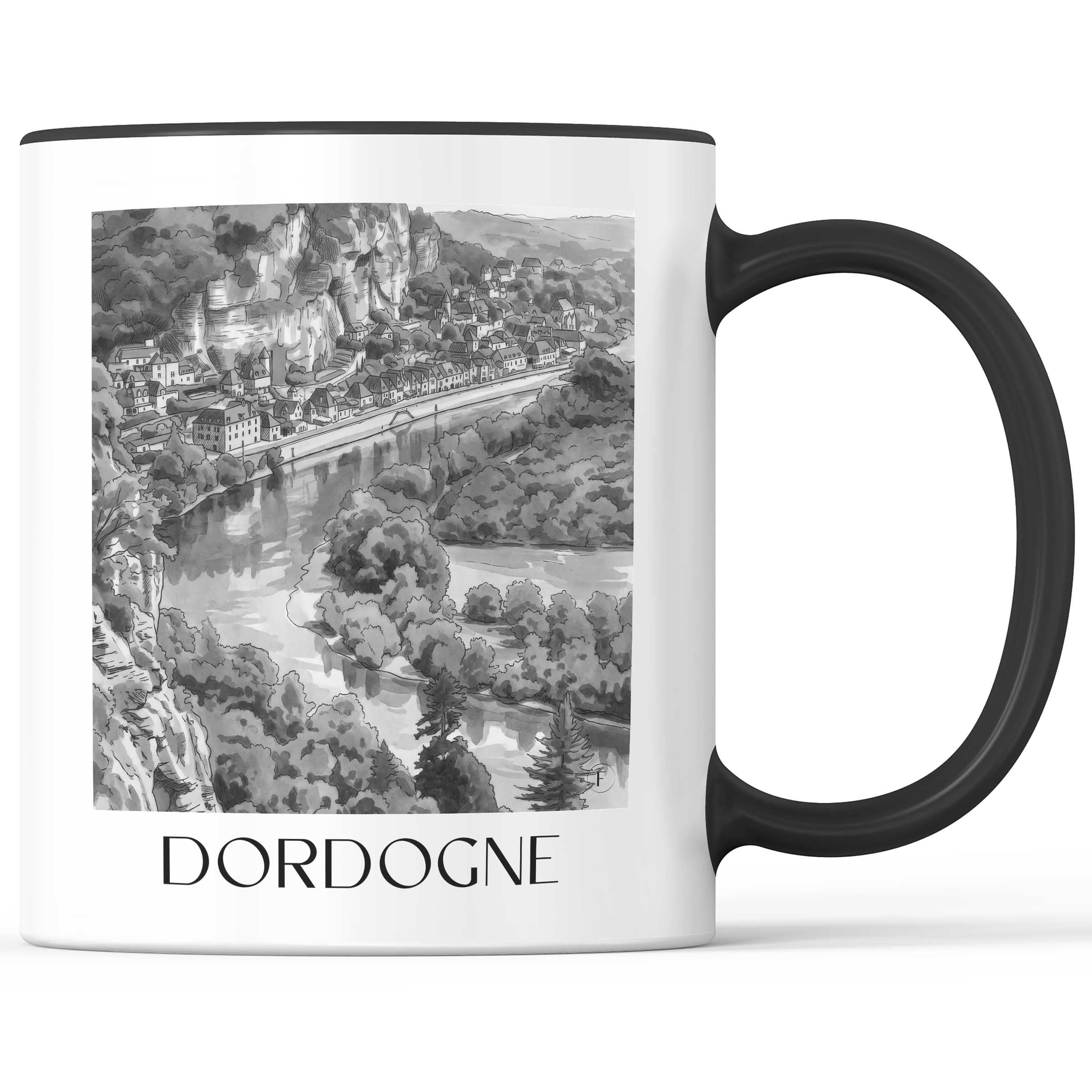 Dordogne - Frankreich Becher - Kaffeetasse im Aquarell Schwarz-Weiß Stil - favplace