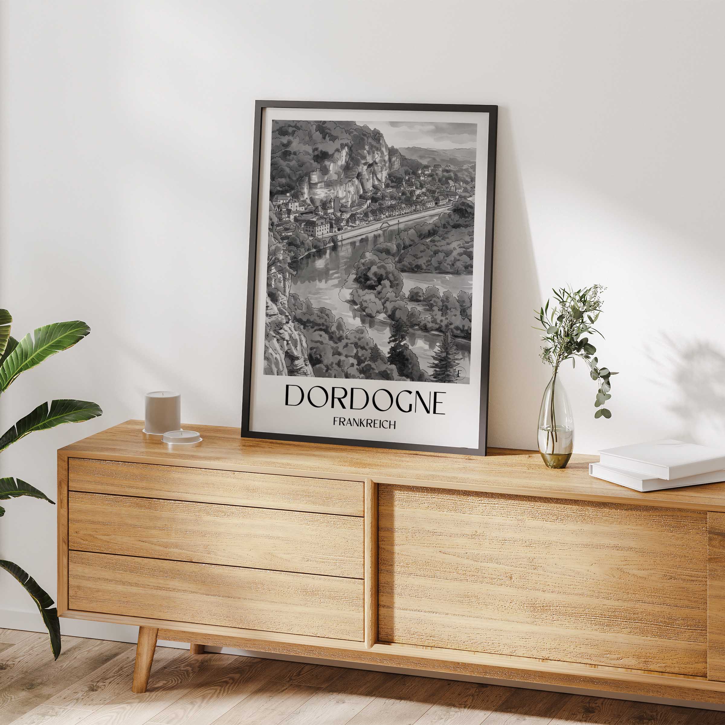 dordogne-frankreich-poster-aquarell-schwarz-weiss