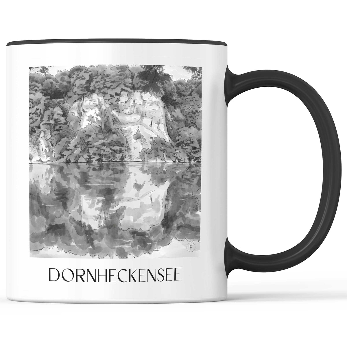 Dornheckensee Kaffeebecher - Bonn - Deutschland Becher - Kaffeetasse im Aquarell Schwarz-Weiß Stil - favplace