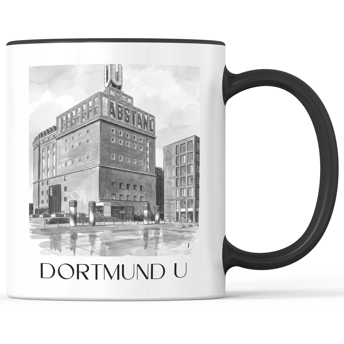 Dortmund U - Deutschland Becher - Kaffeetasse im Aquarell Schwarz-Weiß Stil - favplace